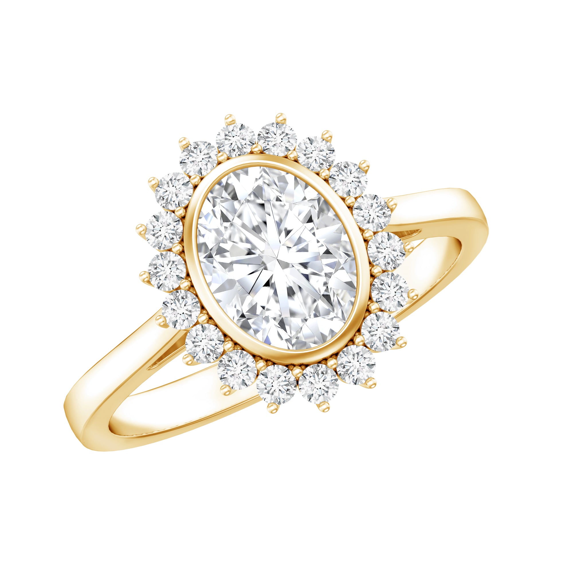 Oval Cut Lab Grown Diamond Halo Engagement Ring in Bezel Setting Lab - ( EF-VS ) - Rosec Jewels
