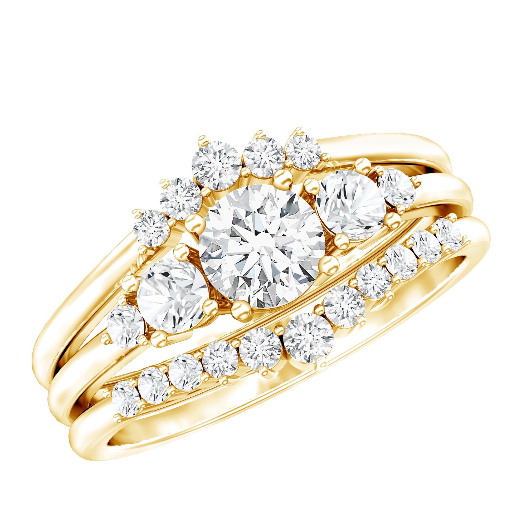 Lab Grown Diamond Trio Wedding Ring Set For Bride Lab - ( EF-VS ) - Rosec Jewels