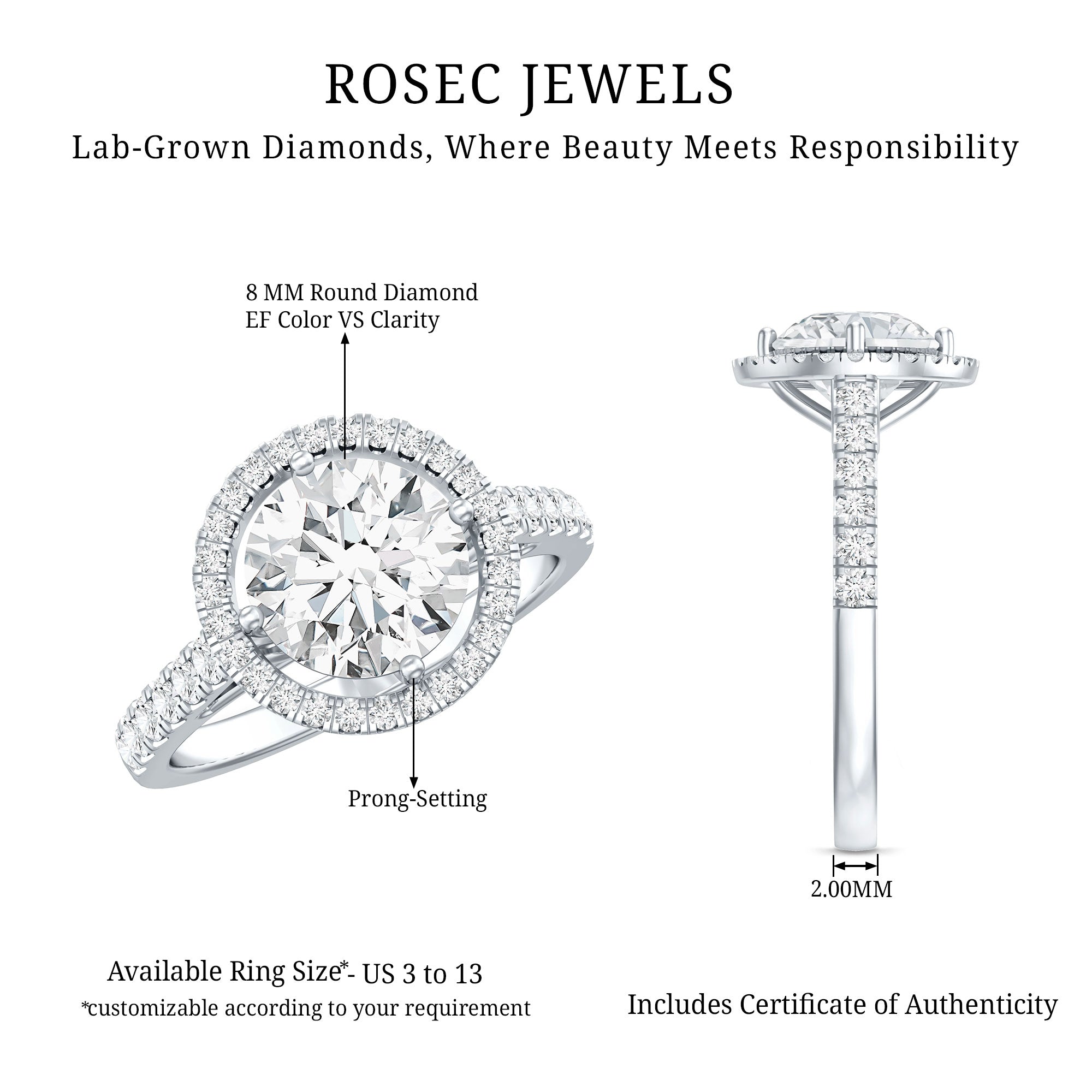 2 Carat Ethical Diamond Circle Engagement Ring Lab - ( EF-VS ) - Rosec Jewels