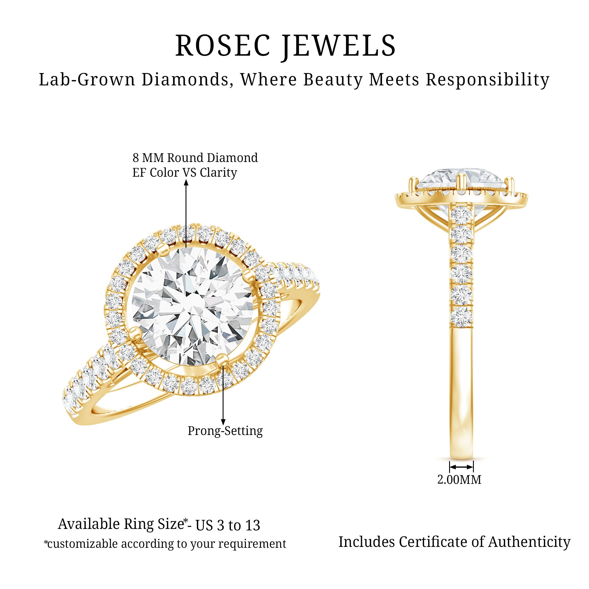 2 Carat Ethical Diamond Circle Engagement Ring Lab - ( EF-VS ) - Rosec Jewels
