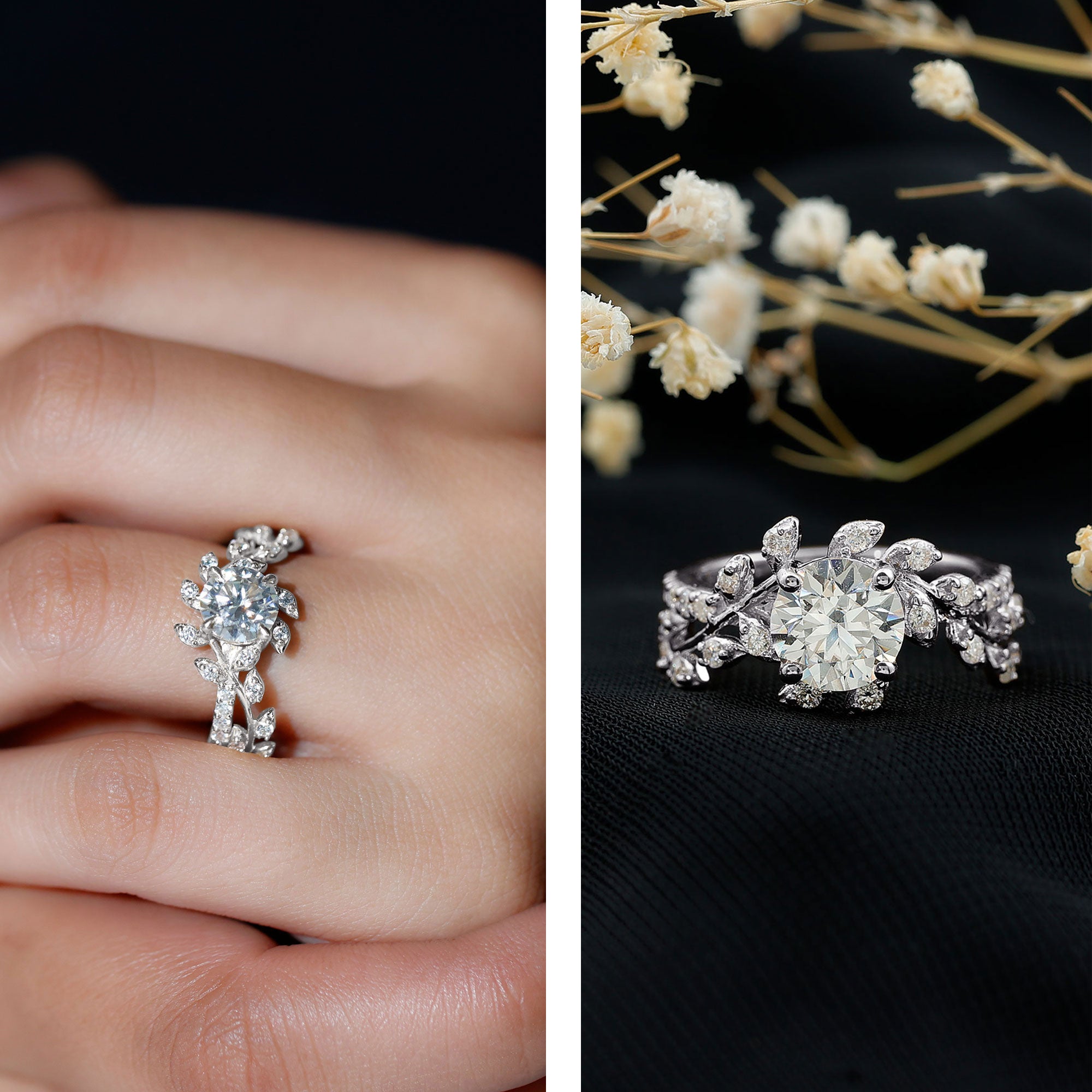 Rosec Jewels-Round Cut 7 MM Lab Grown Diamond Flower Engagement Ring