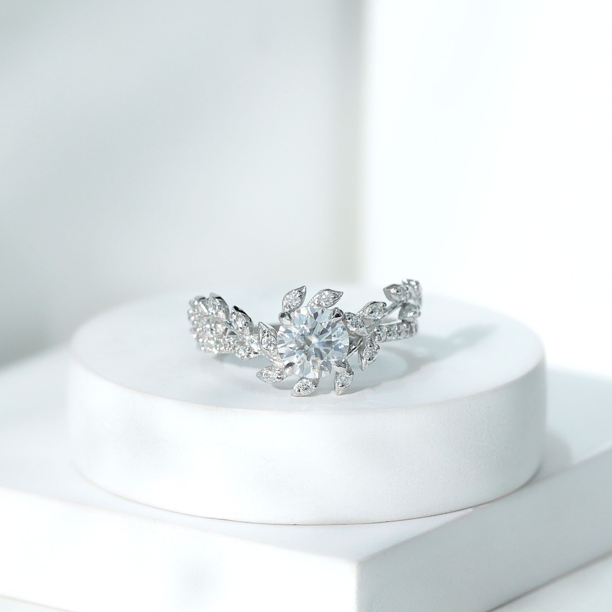 Rosec Jewels-Round Cut 7 MM Lab Grown Diamond Flower Engagement Ring