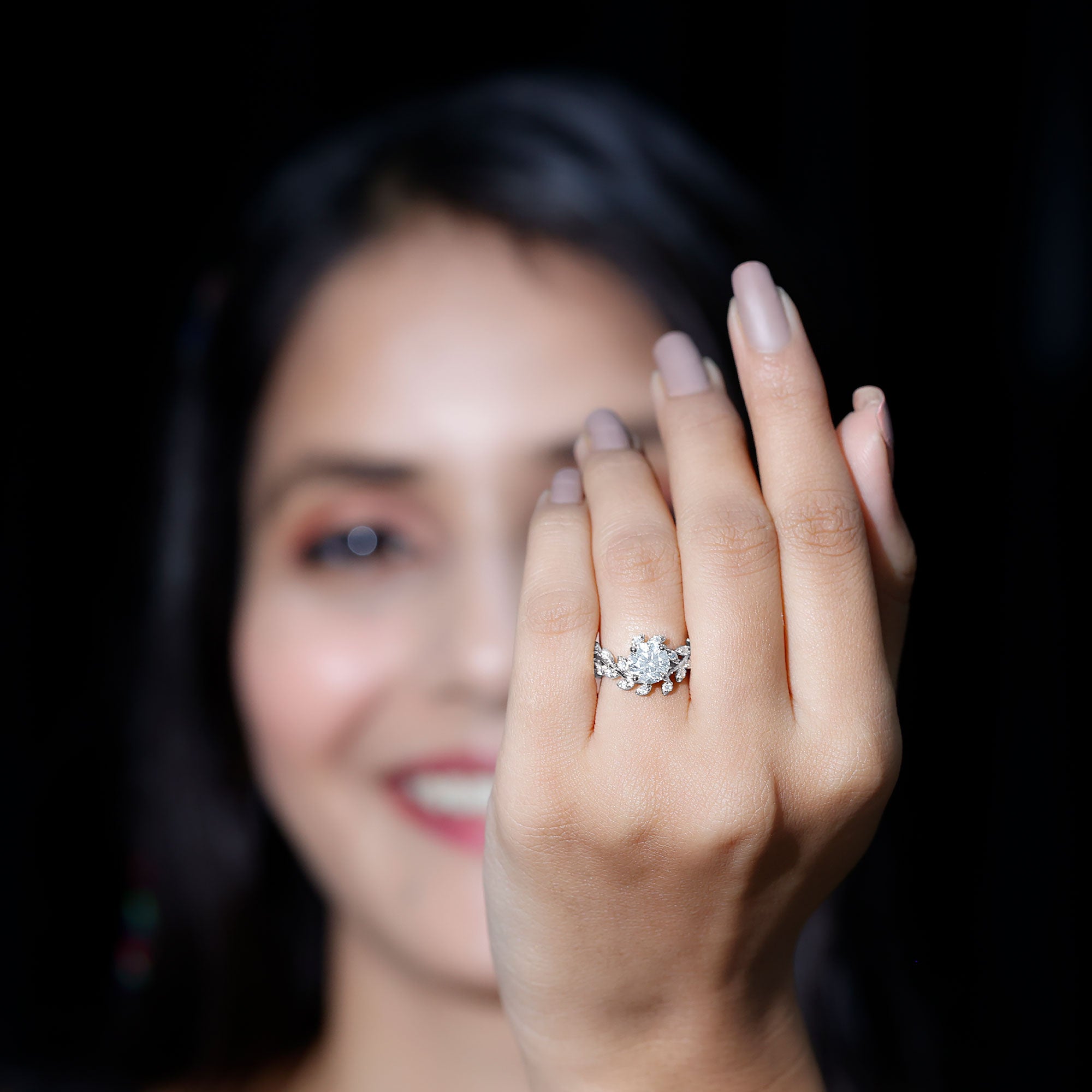 Rosec Jewels-Round Cut 7 MM Lab Grown Diamond Flower Engagement Ring