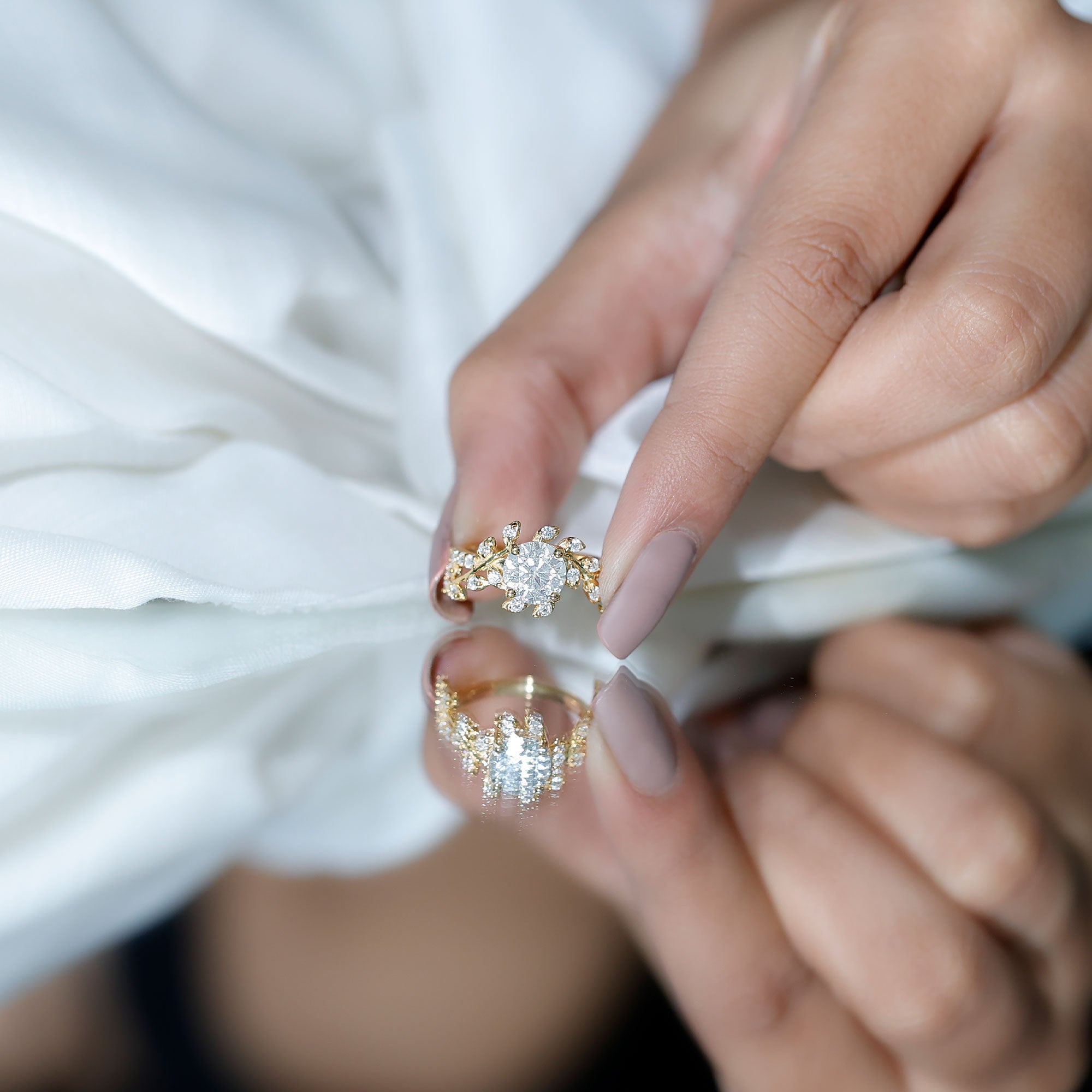 Rosec Jewels-Round Cut 7 MM Lab Grown Diamond Flower Engagement Ring