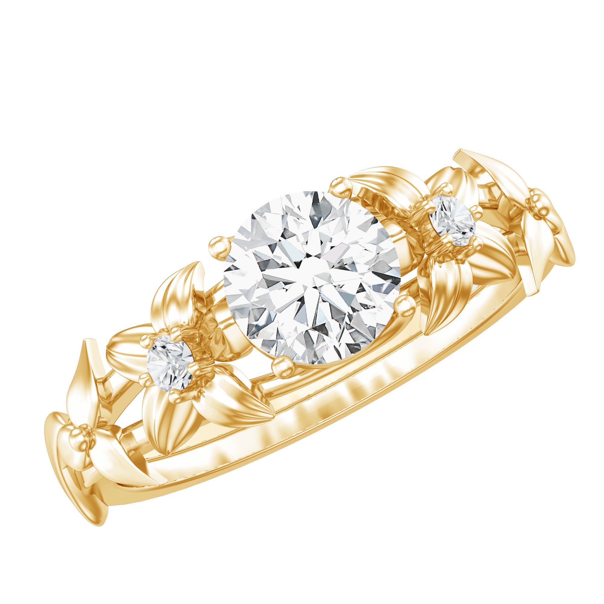 Certified 1 Ct Lab Grown Diamond Nature Engagement Ring Lab - ( EF-VS ) - Rosec Jewels