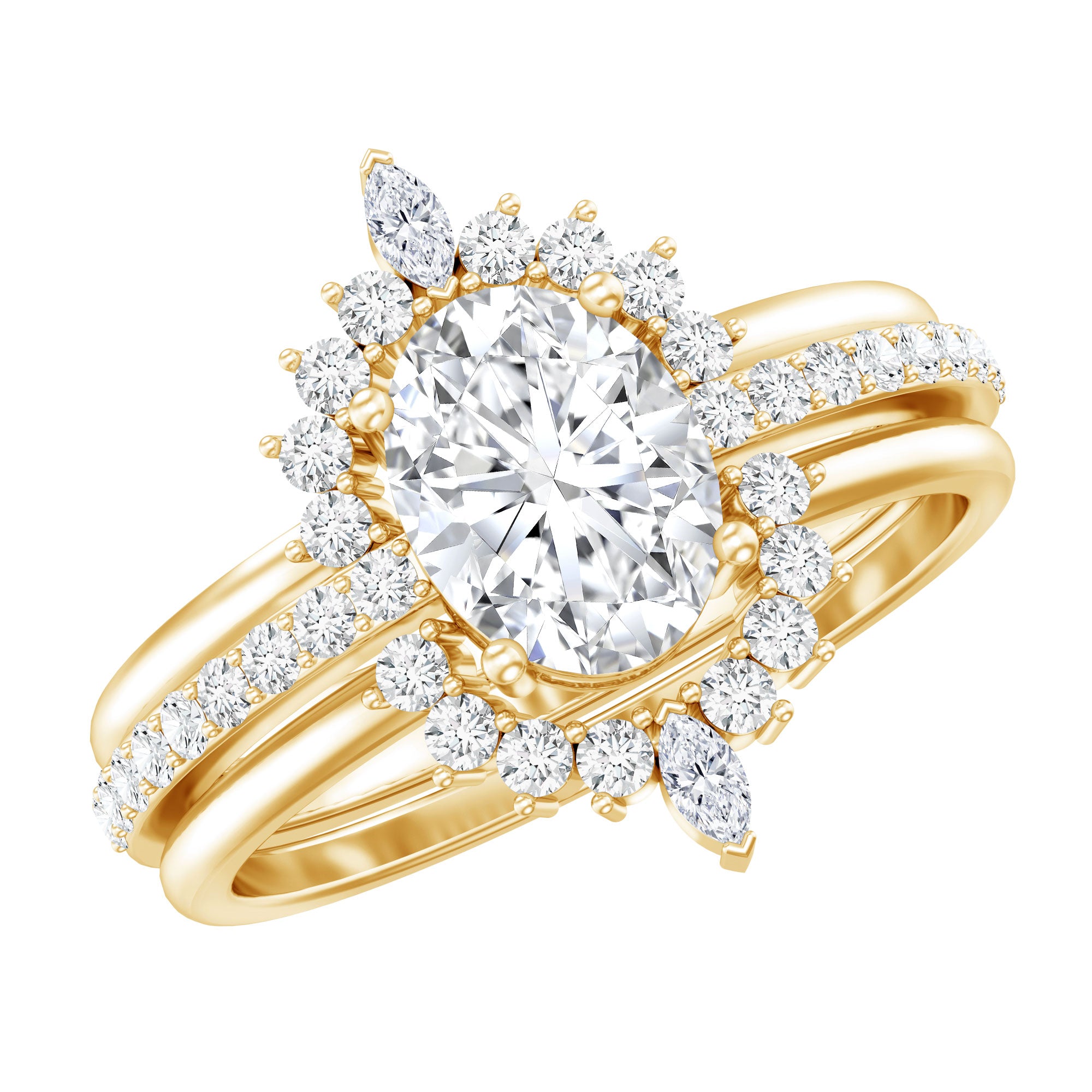 Certified Lab Grown Diamond Vintage Engagement Ring Set With 3 Pieces Lab - ( EF-VS ) - Rosec Jewels