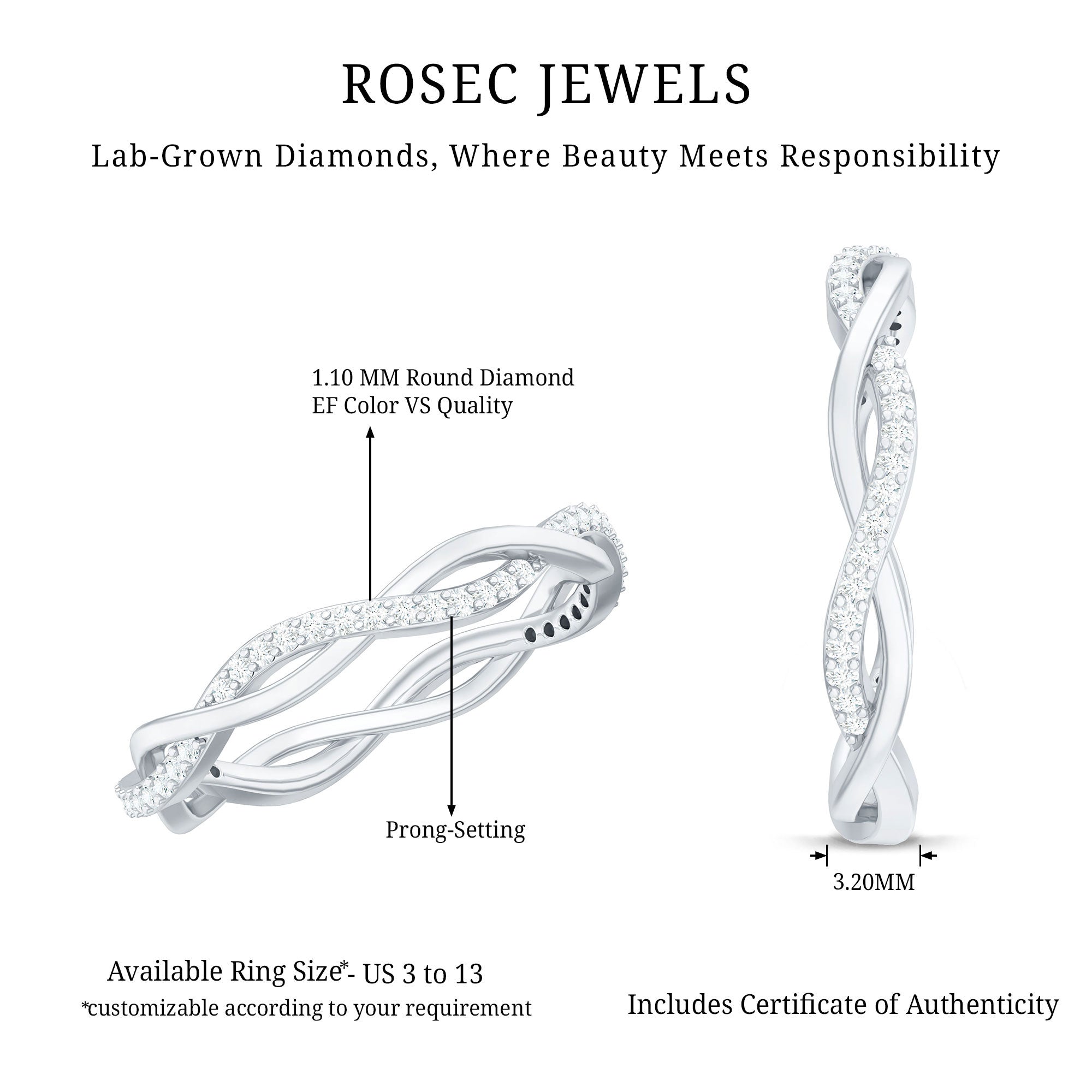 Rosec Jewels-Lab Grown Diamond Braided Wedding Ring For Women