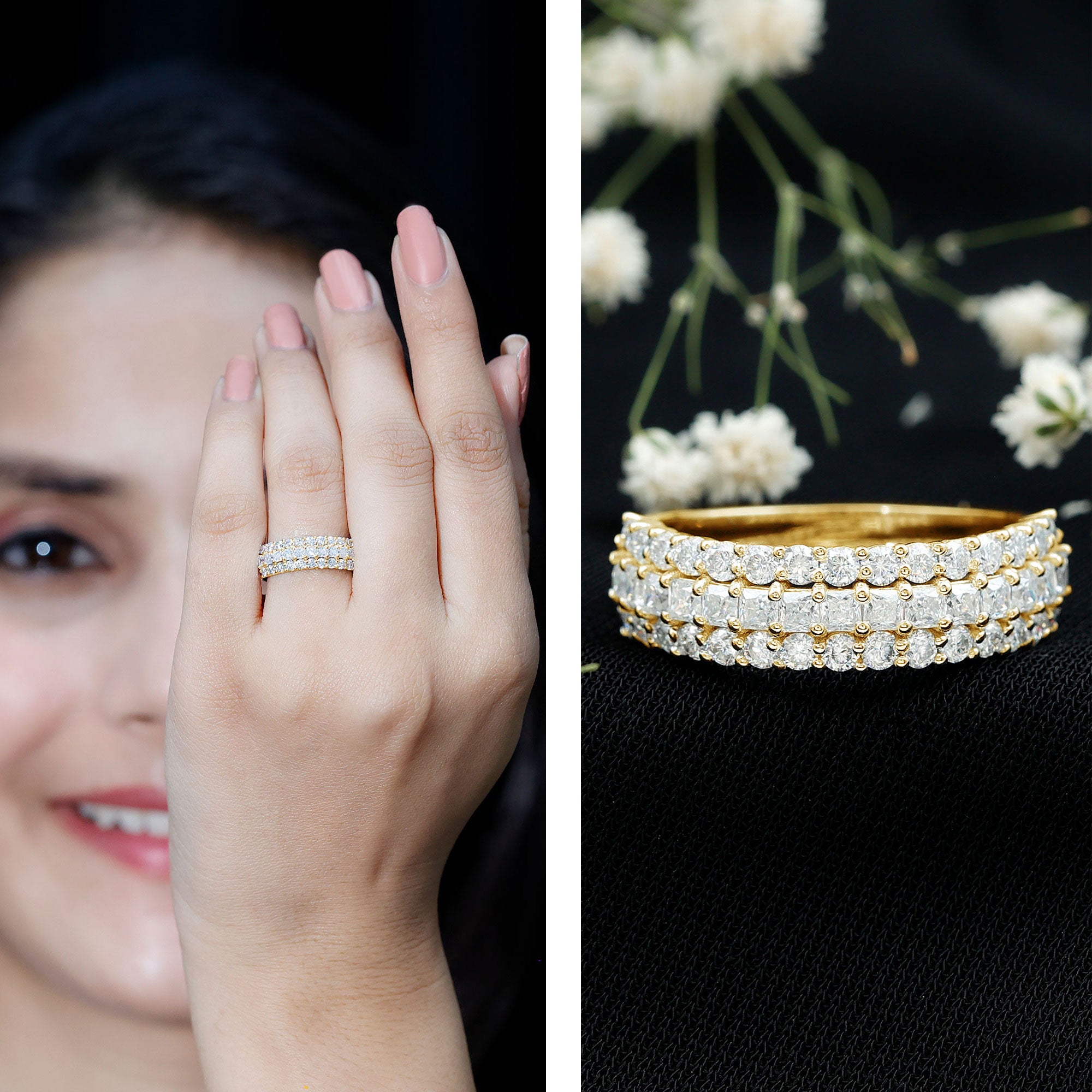 Half Eternity Lab Grown Diamond Wedding Band Lab - ( EF-VS ) - Rosec Jewels