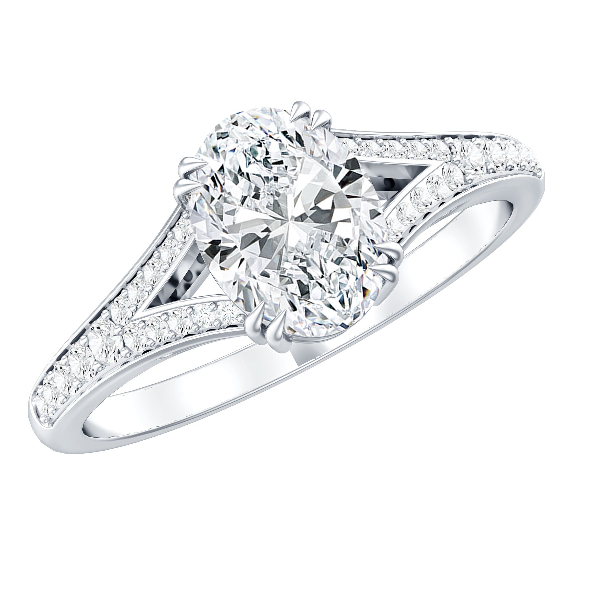 Oval Brilliant Cut Lab Diamond Engagement Ring with Split Shank Lab - ( EF-VS ) - Rosec Jewels