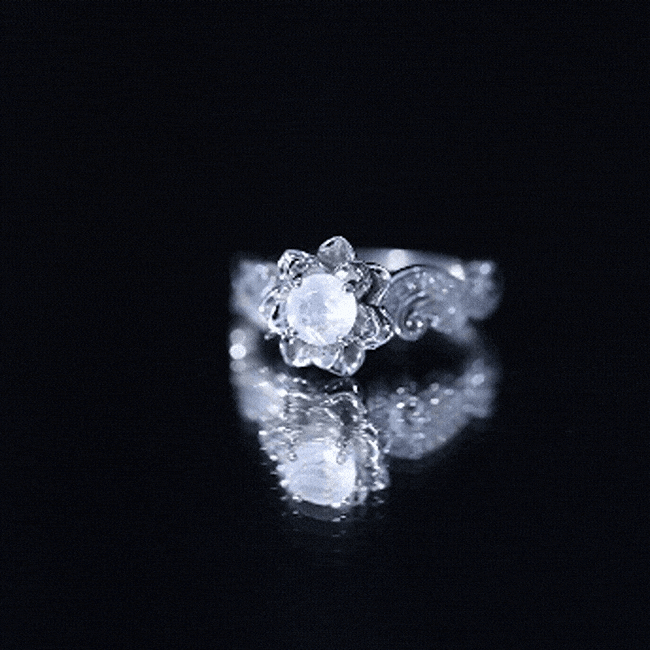 Genuine Moonstone and Diamond Blooming Engagement Ring in Silver AAA 14K Yellow Gold Plated Silver - Rosec Jewels