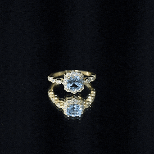 Sky Blue Topaz Vintage Style Engagement Ring with Lab Diamonds AAA 14K Yellow Gold Plated Silver - Rosec Jewels