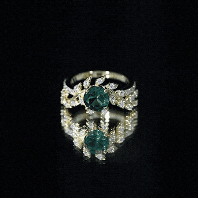 Lab Created Emerald and Diamond Vine Engagement Ring in Silver AAAA 14K Yellow Gold Plated Silver - Rosec Jewels