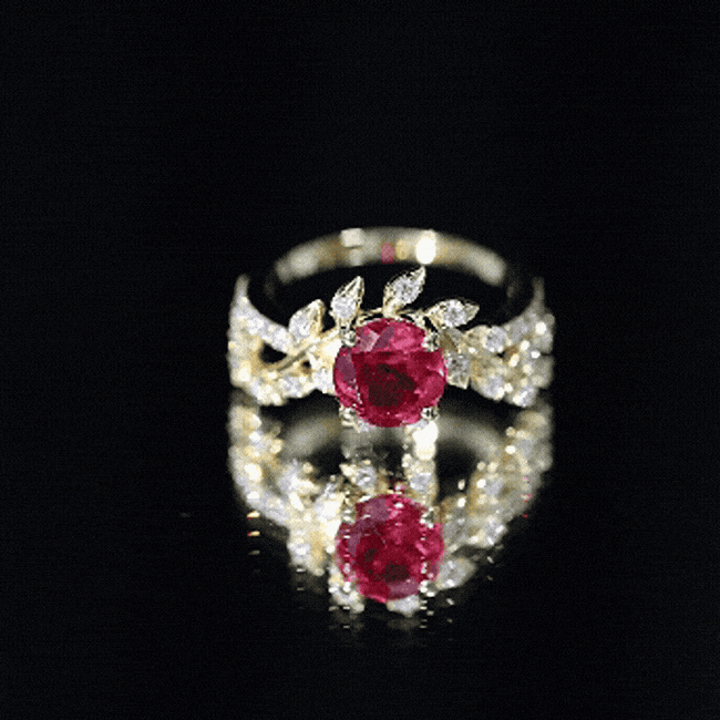 Lab Created Ruby and Diamond Vine Engagement Ring in Silver AAAA 14K Yellow Gold Plated Silver - Rosec Jewels