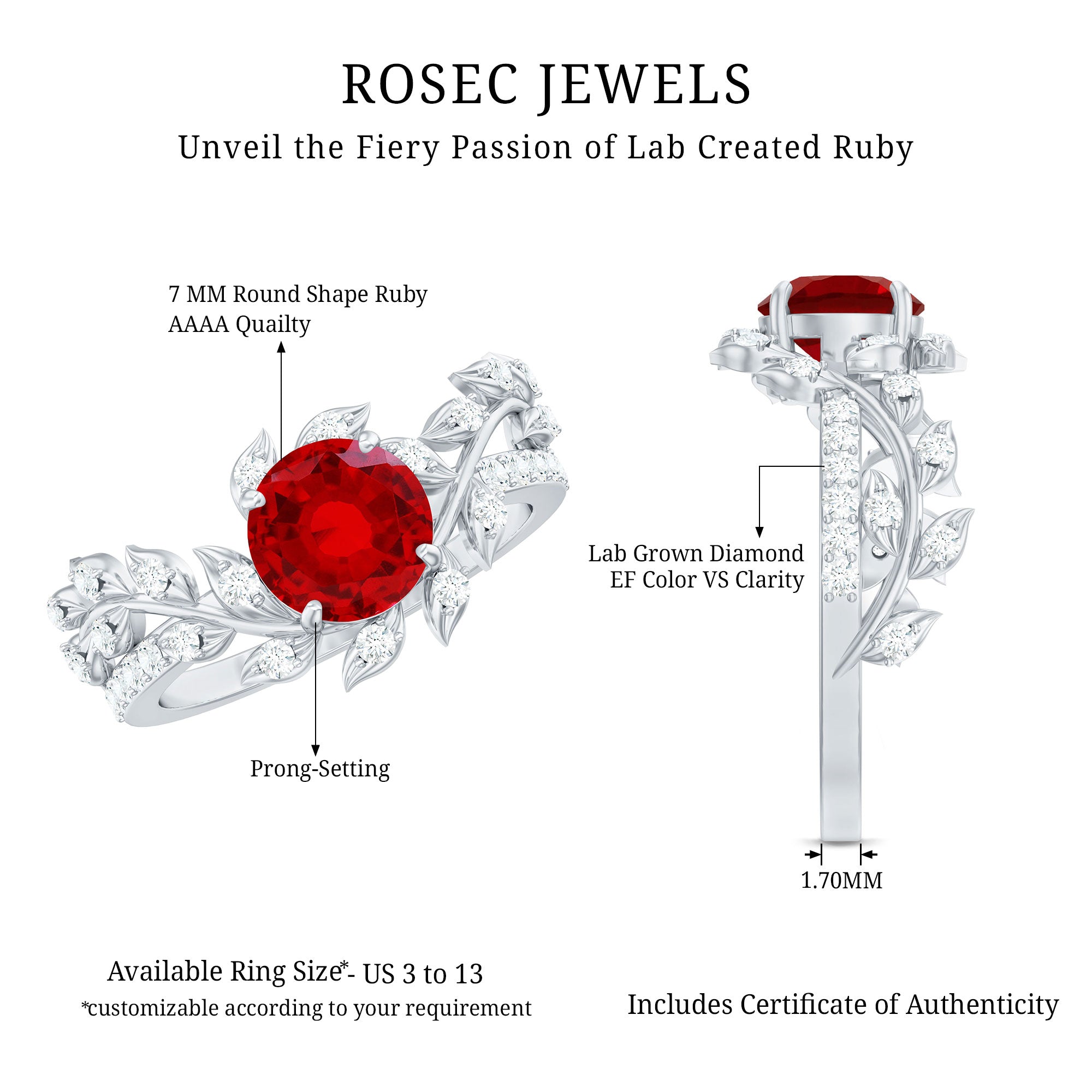 Rosec Jewels-Certified Lab Grown Ruby Diamond Vine Engagement Ring