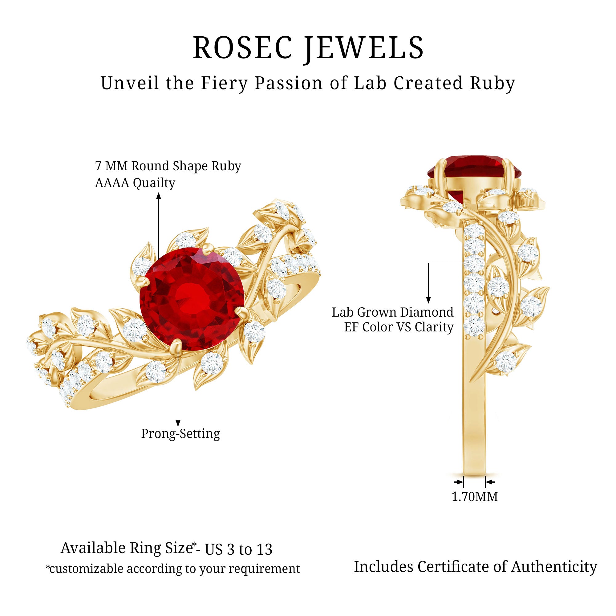 Rosec Jewels-Certified Lab Grown Ruby Diamond Vine Engagement Ring
