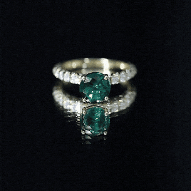 Womens Lab Grown Emerald Engagement Ring with Diamonds AAAA 14K Yellow Gold Plated Silver - Rosec Jewels