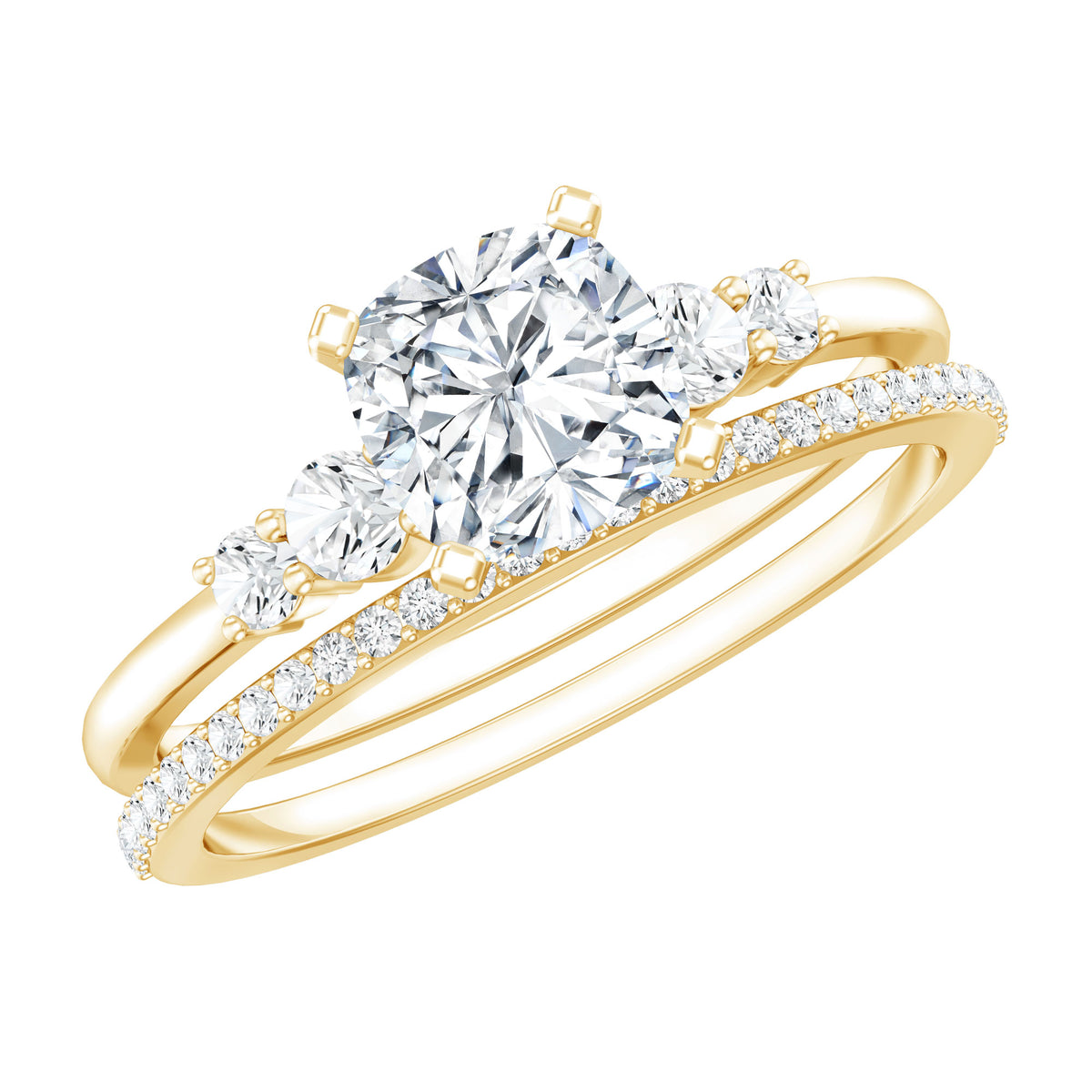 IGI Certified 1 Carat Lab Grown Diamond Cushion Engagement Ring with Wedding Band Lab - ( E-VS1 ) - Rosec Jewels