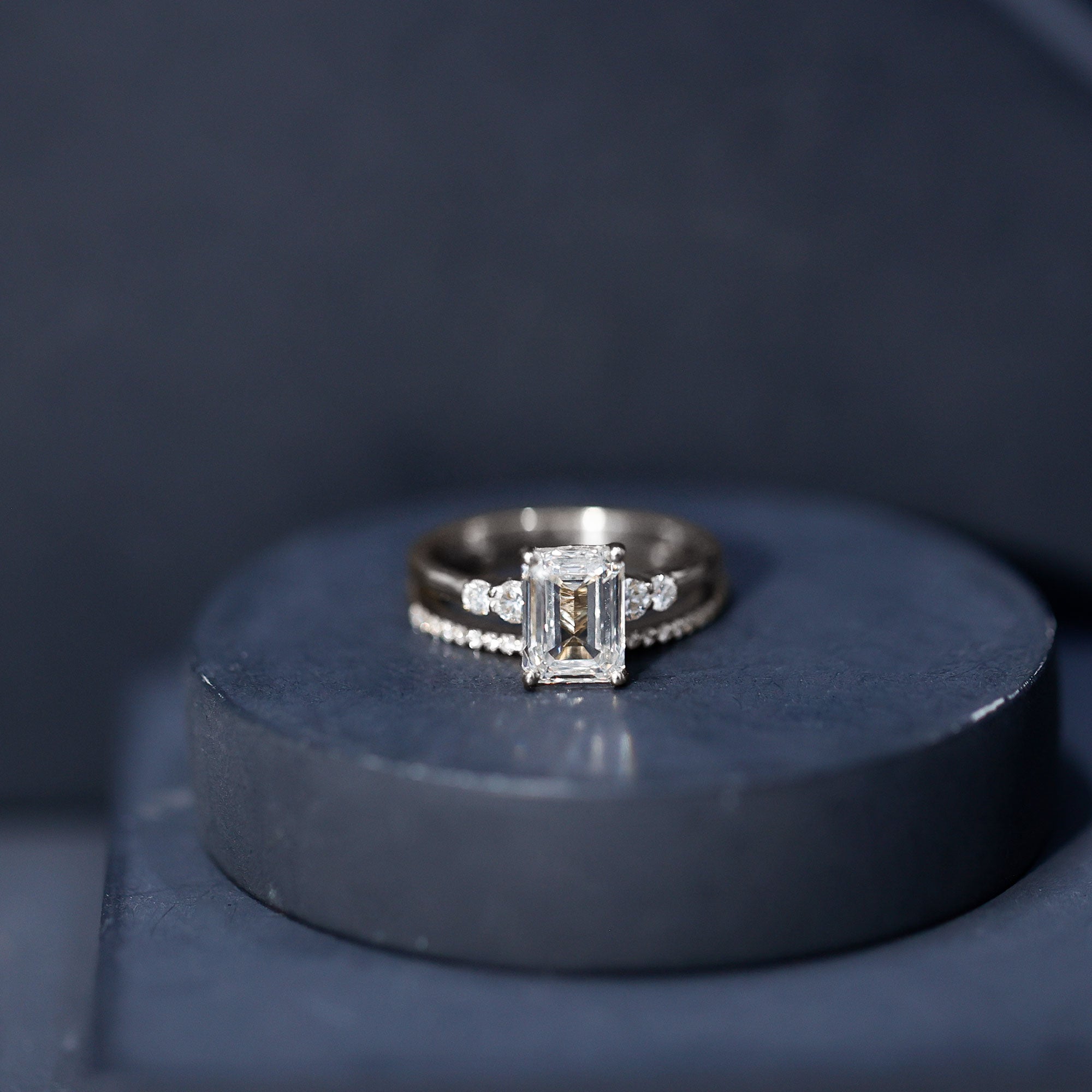 Certified Lab Grown Diamond 1.8 Carat Emerald Cut Engagement Ring with Band Lab - ( EF-VS ) - Rosec Jewels