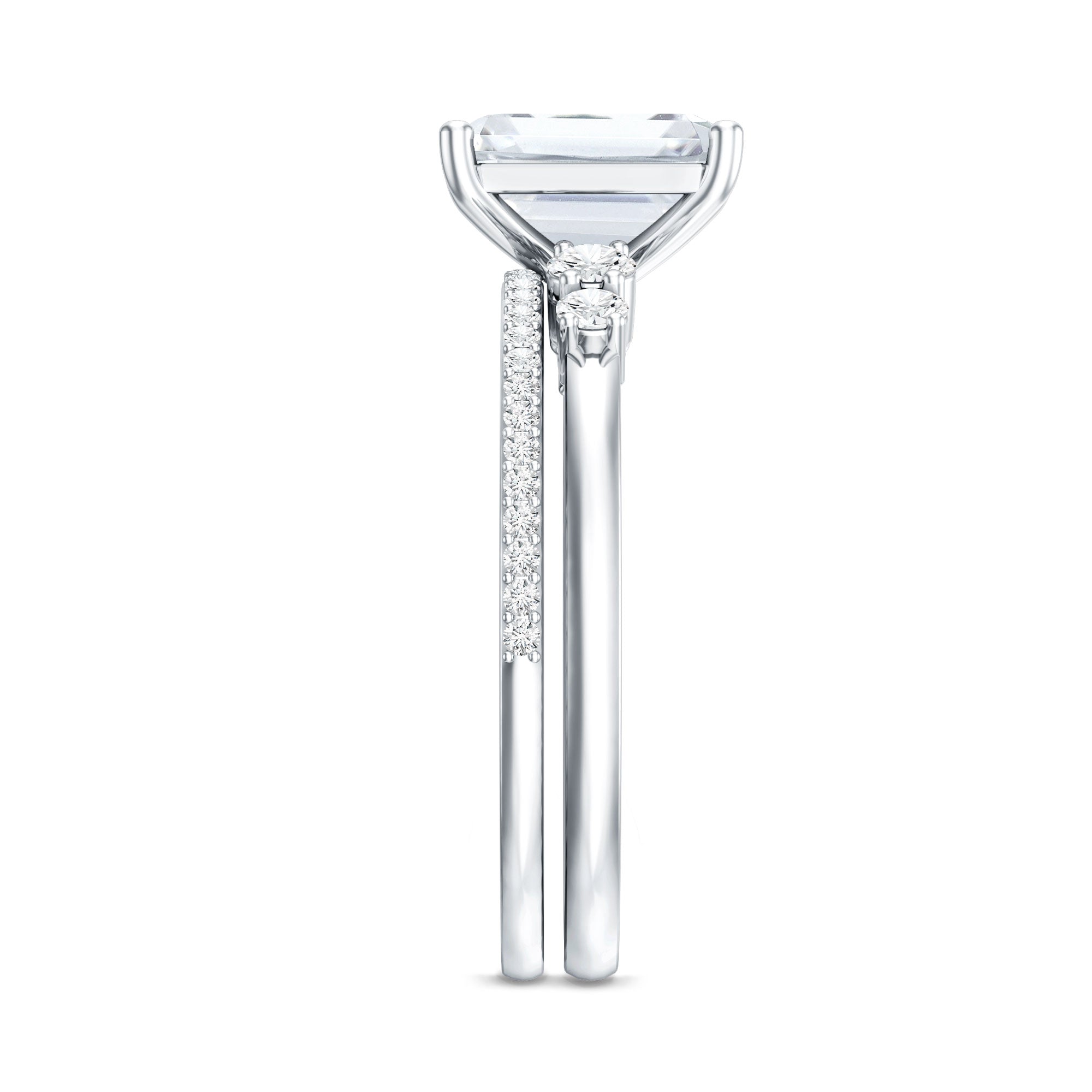 Certified Lab Grown Diamond 6X8MM Emerald Cut Engagement Ring with Band Lab - ( EF-VS ) - Rosec Jewels