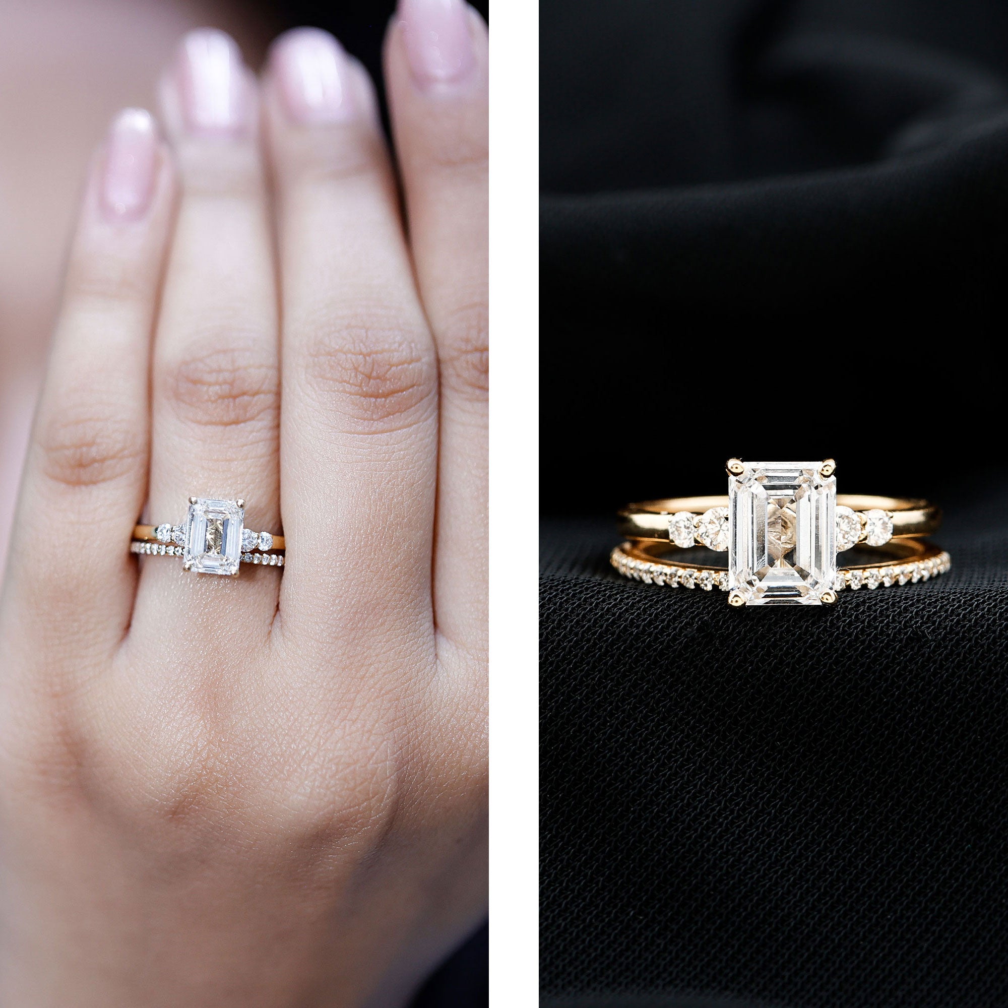 Certified Lab Grown Diamond 1.8 Carat Emerald Cut Engagement Ring with Band Lab - ( EF-VS ) - Rosec Jewels