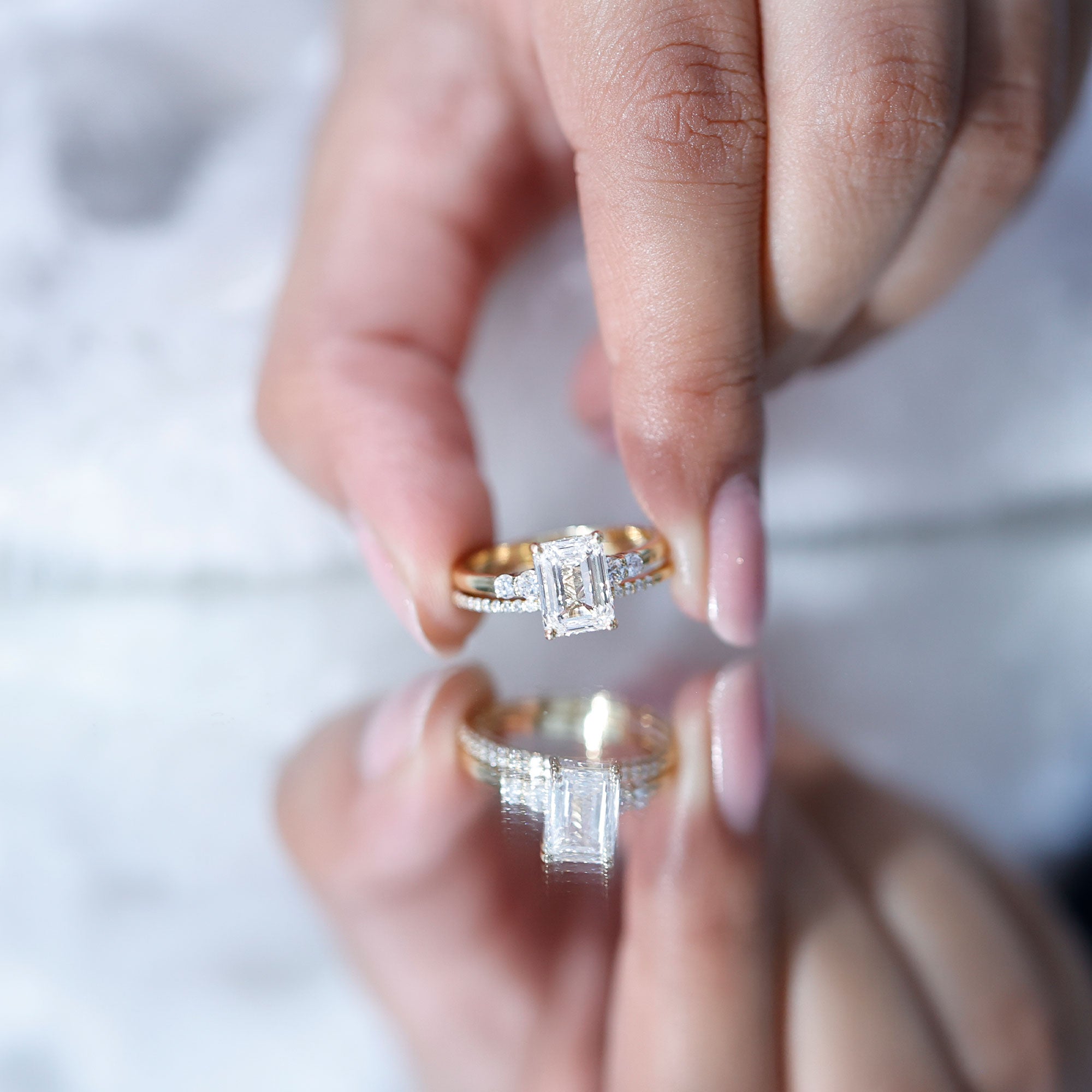 Certified Lab Grown Diamond 1.8 Carat Emerald Cut Engagement Ring with Band Lab - ( EF-VS ) - Rosec Jewels