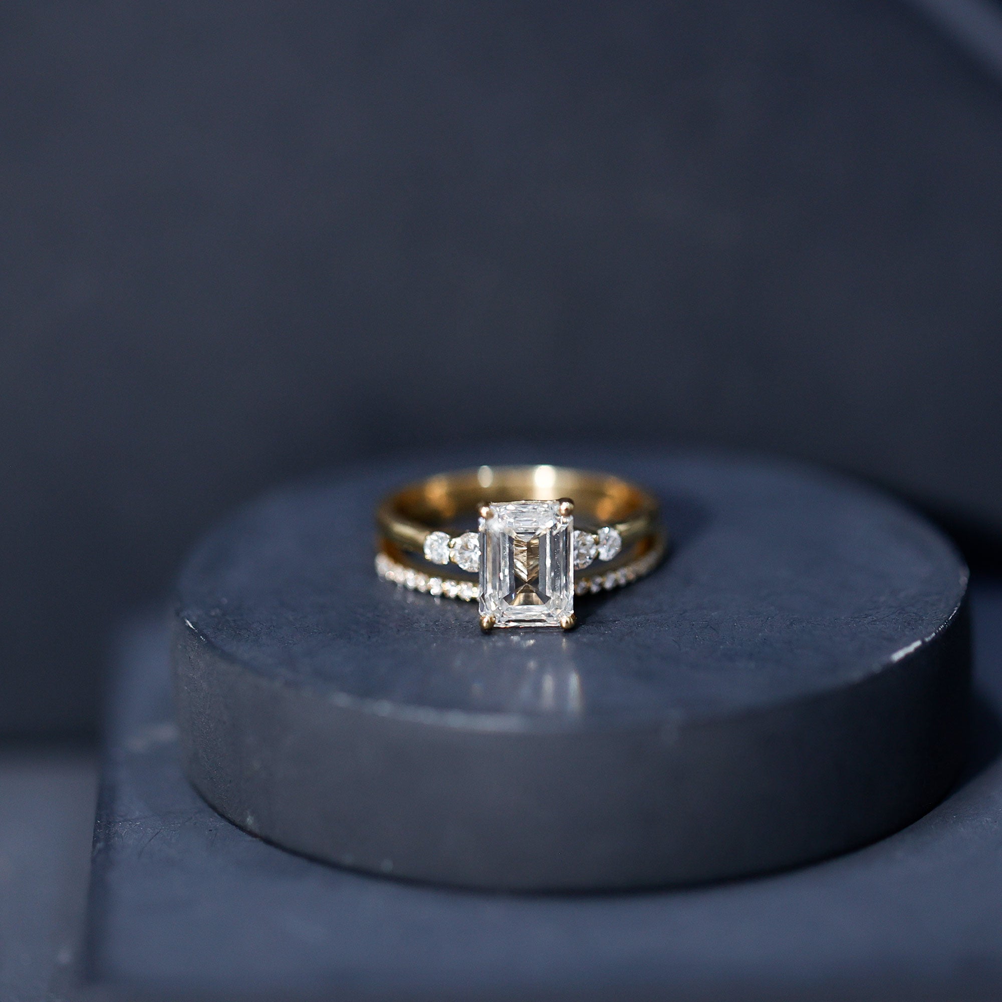 Certified Lab Grown Diamond 1.8 Carat Emerald Cut Engagement Ring with Band Lab - ( EF-VS ) - Rosec Jewels