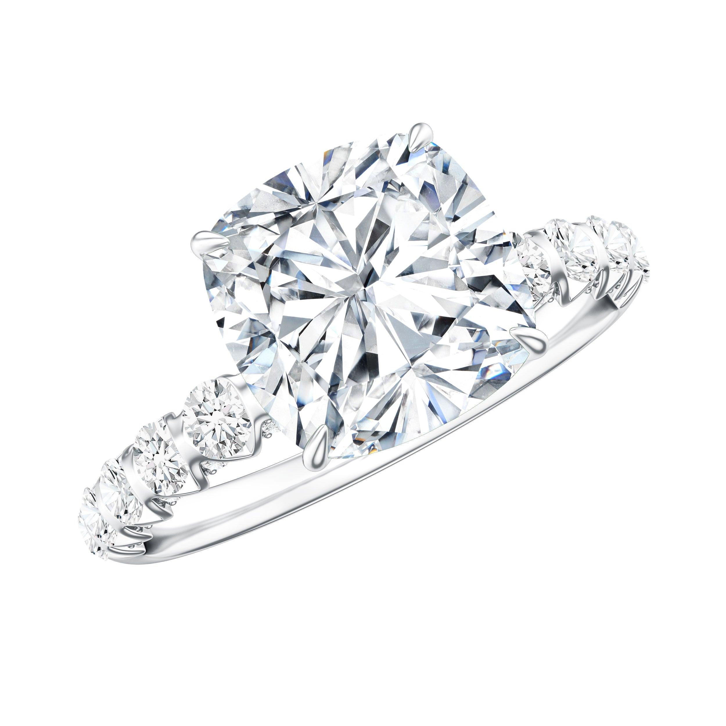 IGI Certified 2 Carat Cushion Cut Lab Grown Diamond Engagement Ring with Side Stones Lab - ( E-VS1 ) - Rosec Jewels