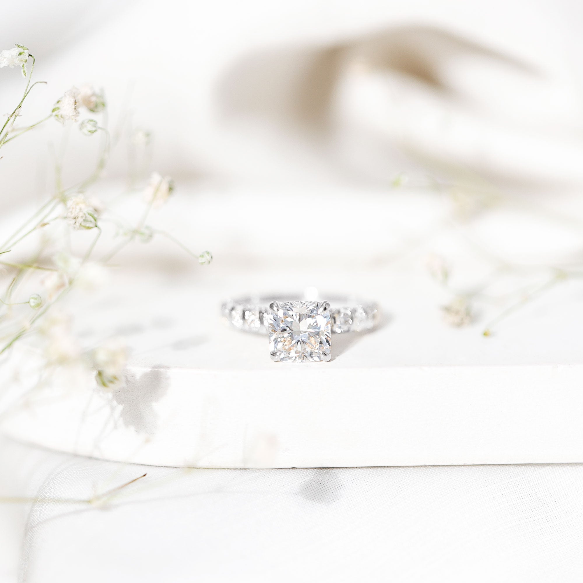 IGI Certified 2 Carat Cushion Cut Lab Grown Diamond Engagement Ring with Side Stones Lab - ( E-VS1 ) - Rosec Jewels