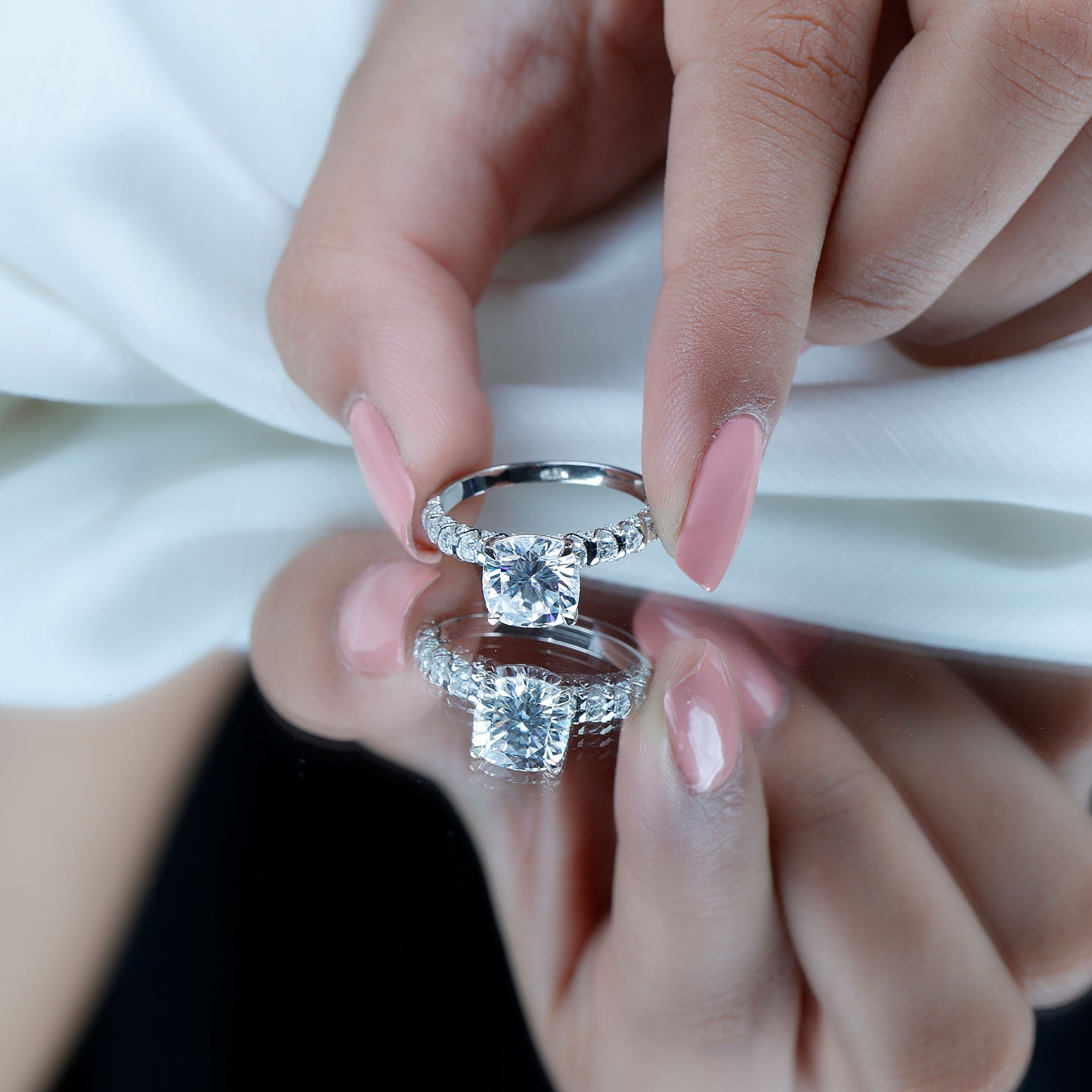 Rosec Jewels-IGI Certified 2 Carat Cushion Cut Lab Grown Diamond Engagement Ring with Side Stones