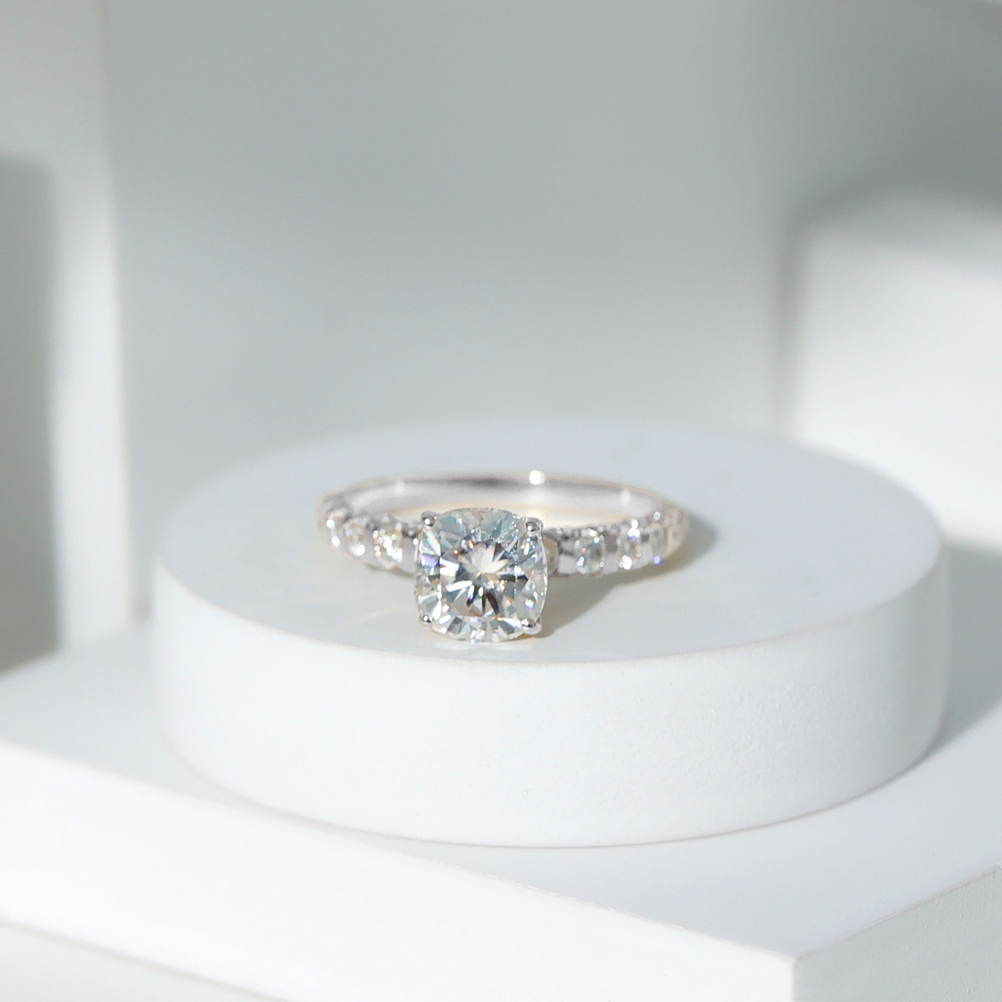 Rosec Jewels-IGI Certified 2 Carat Cushion Cut Lab Grown Diamond Engagement Ring with Side Stones