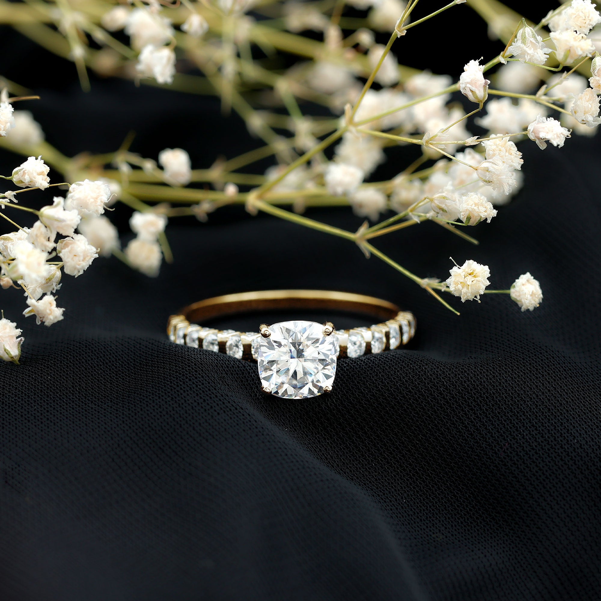 Rosec Jewels-IGI Certified 2 Carat Cushion Cut Lab Grown Diamond Engagement Ring with Side Stones