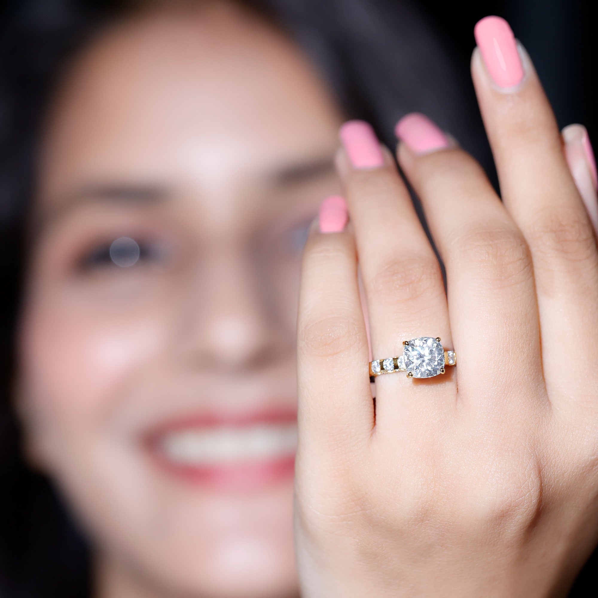 Rosec Jewels-IGI Certified 2 Carat Cushion Cut Lab Grown Diamond Engagement Ring with Side Stones