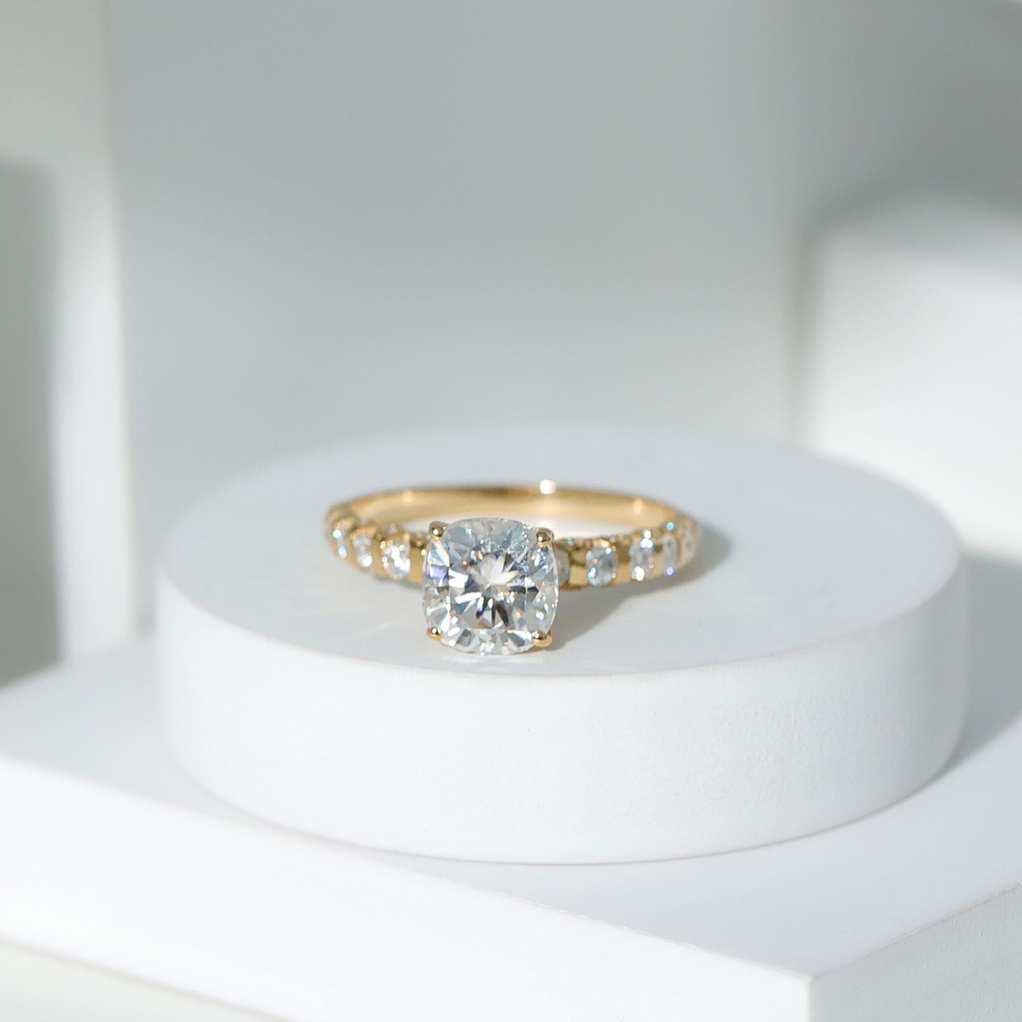 Rosec Jewels-IGI Certified 2 Carat Cushion Cut Lab Grown Diamond Engagement Ring with Side Stones