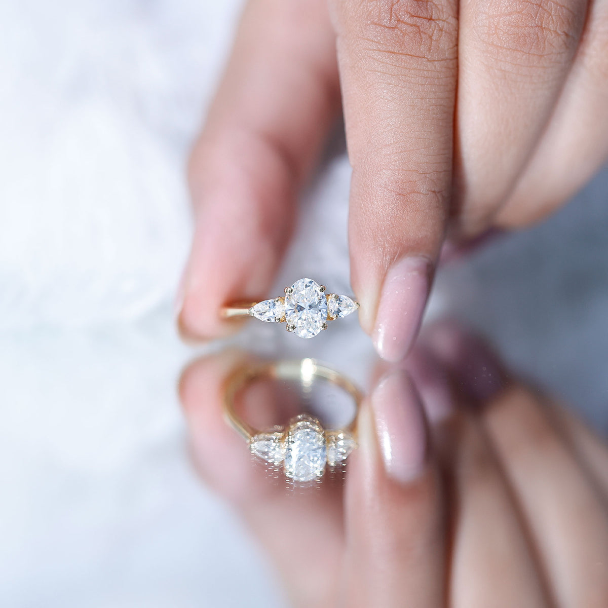 1 Carat Lab Grown Diamond Three Stone Engagement Ring with IGI Certificate Lab - ( E-VS1 ) - Rosec Jewels