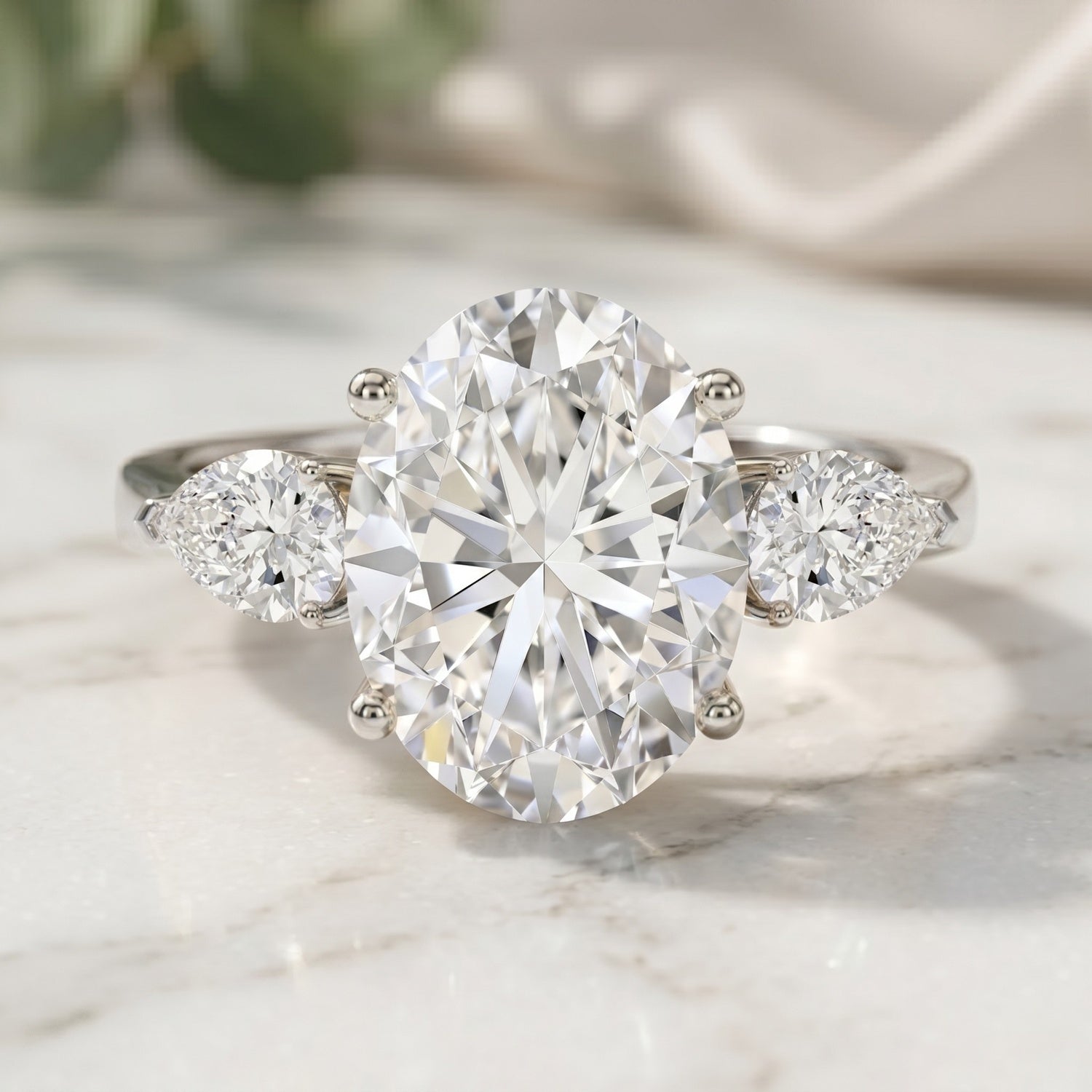 3 Carat Oval Lab Created Diamond Engagement Ring with IGI Certificate Lab - ( E-VS1 ) - Rosec Jewels