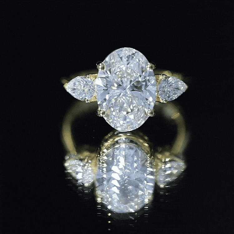 4 Carat Oval Lab Grown Diamond Three Stone Engagement Ring IGI Certified Lab - ( E-VS1 ) - Rosec Jewels