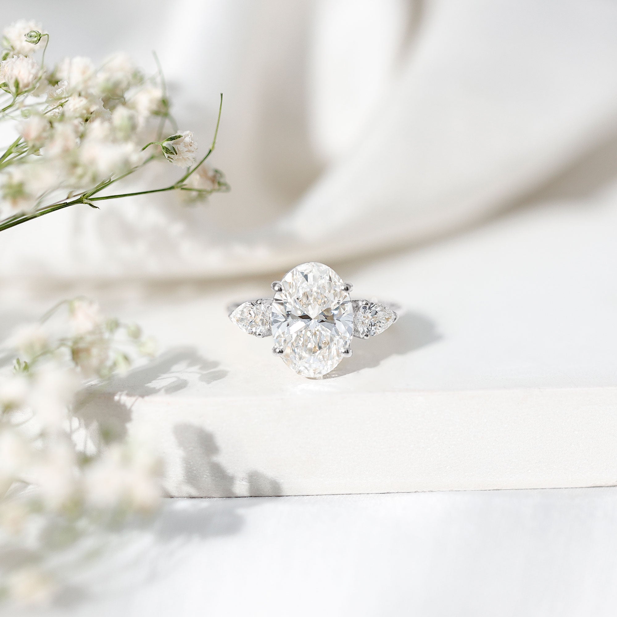 4 Carat Oval Lab Grown Diamond Three Stone Engagement Ring IGI Certified Lab - ( E-VS1 ) - Rosec Jewels