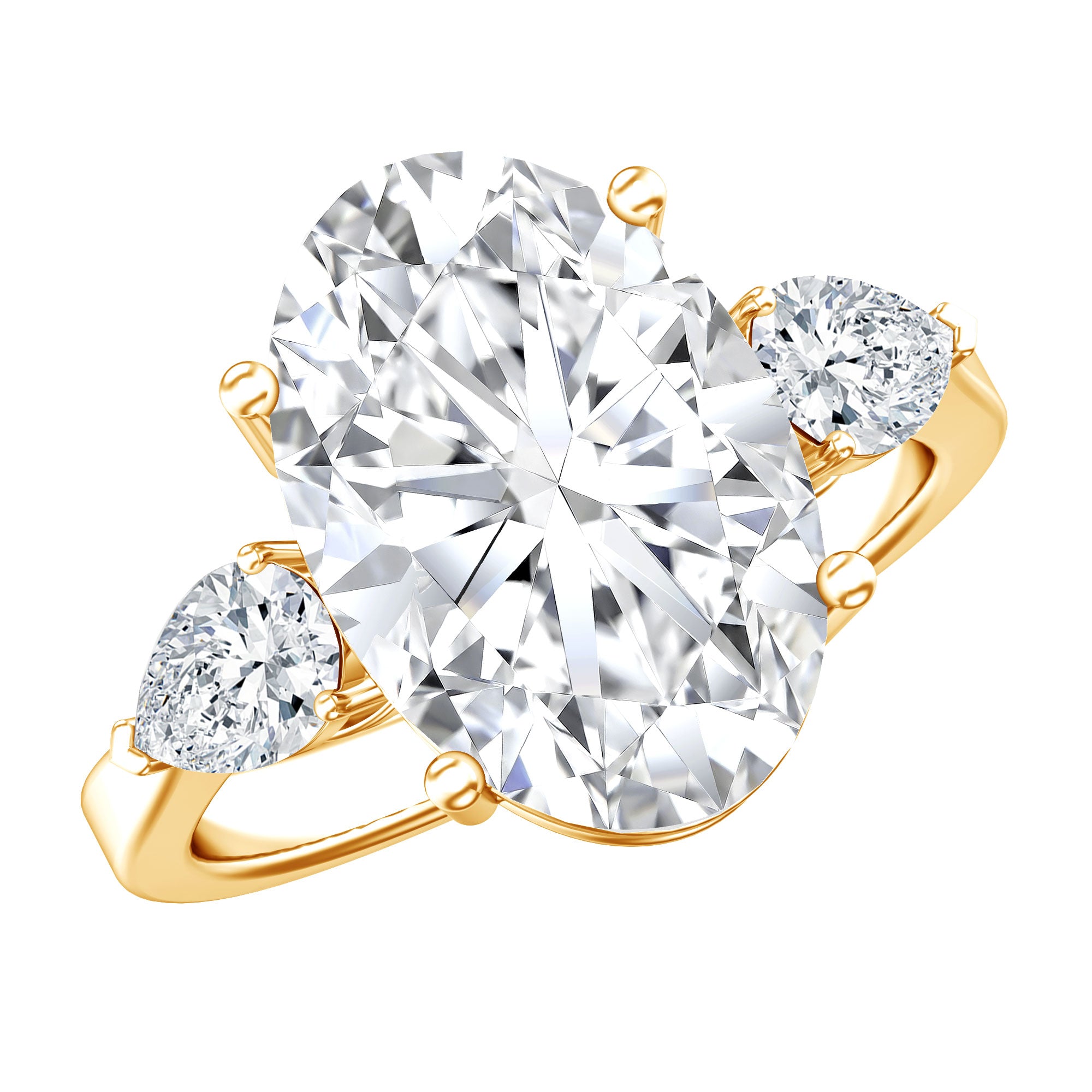 4 Carat Oval Lab Grown Diamond Three Stone Engagement Ring IGI Certified Lab - ( E-VS1 ) - Rosec Jewels