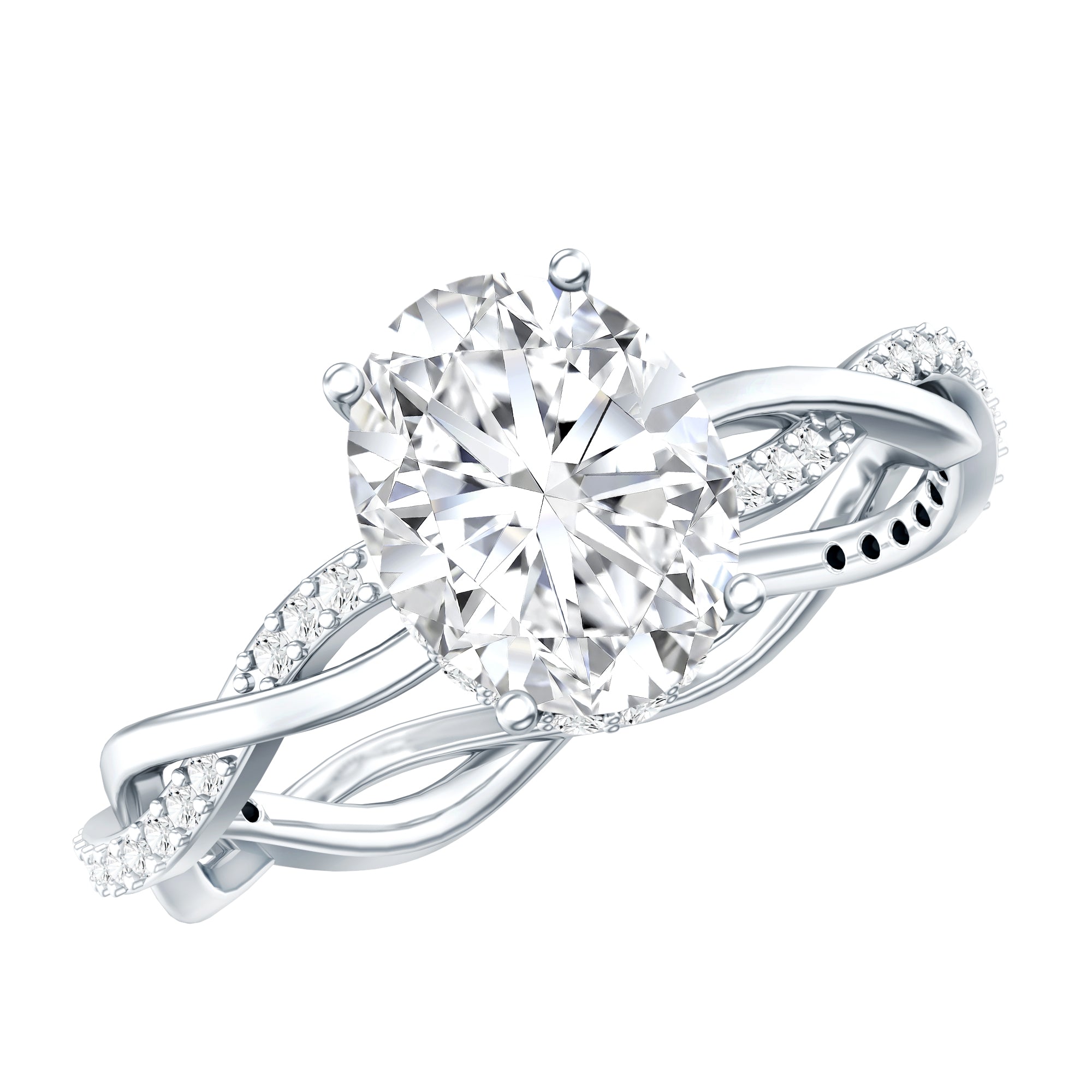 Rosec Jewels-IGI Certified 2 Carat Lab Grown Diamond Oval Hidden Halo Engagement Ring with Braided Band