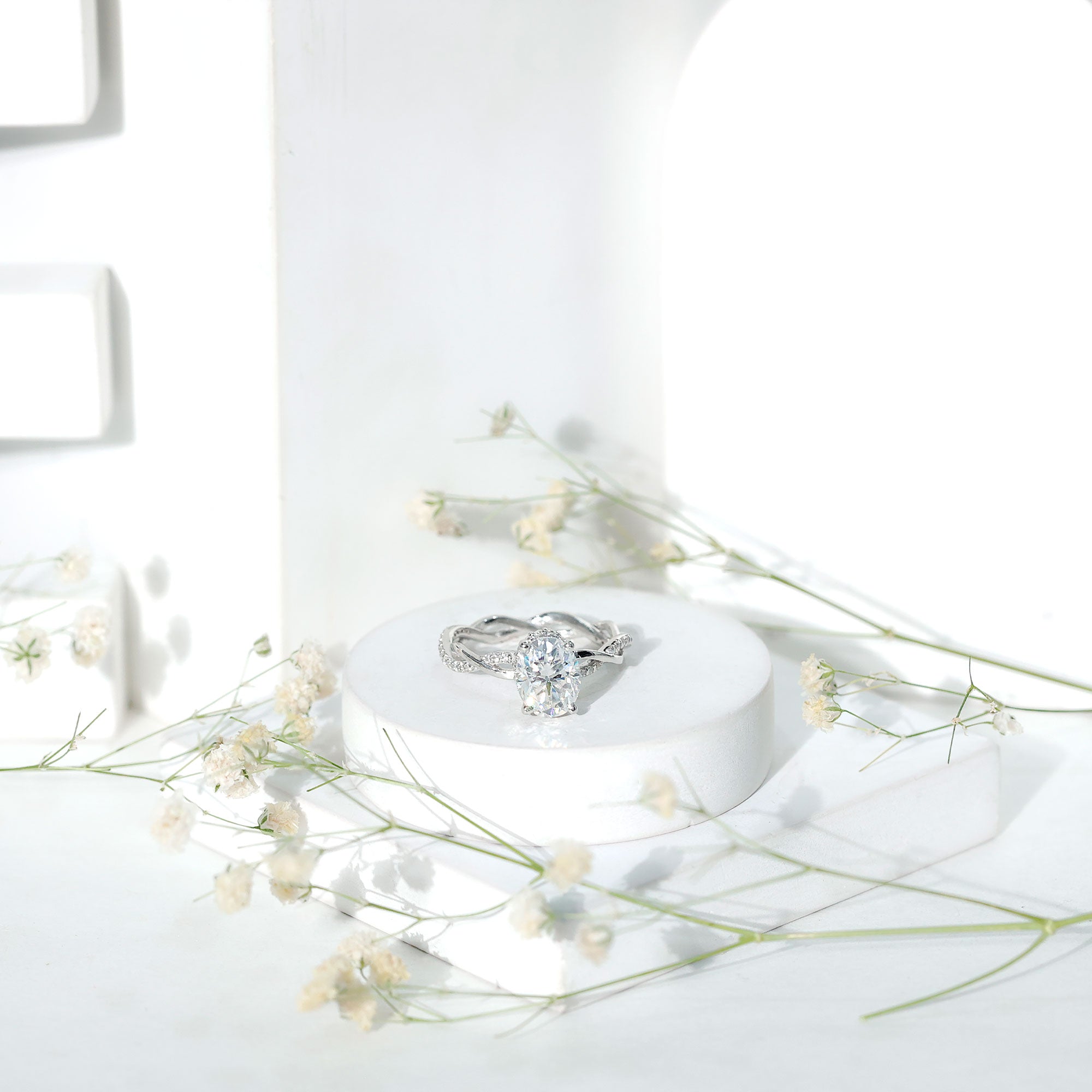 Rosec Jewels-IGI Certified 2 Carat Lab Grown Diamond Oval Hidden Halo Engagement Ring with Braided Band