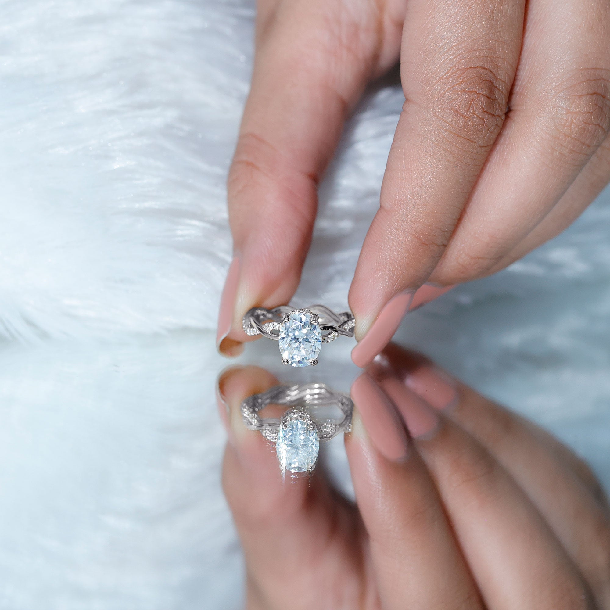 Rosec Jewels-IGI Certified 2 Carat Lab Grown Diamond Oval Hidden Halo Engagement Ring with Braided Band