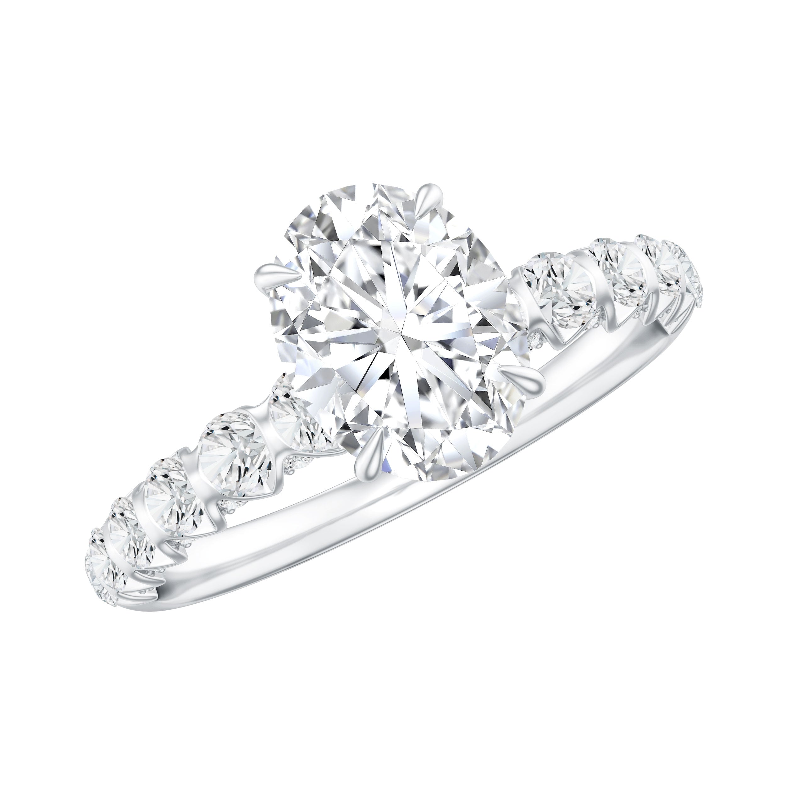 1 Carat Oval Cut Lab Grown Diamond Side Stone Engagement Ring IGI Certified Lab - ( E-VS1 ) - Rosec Jewels