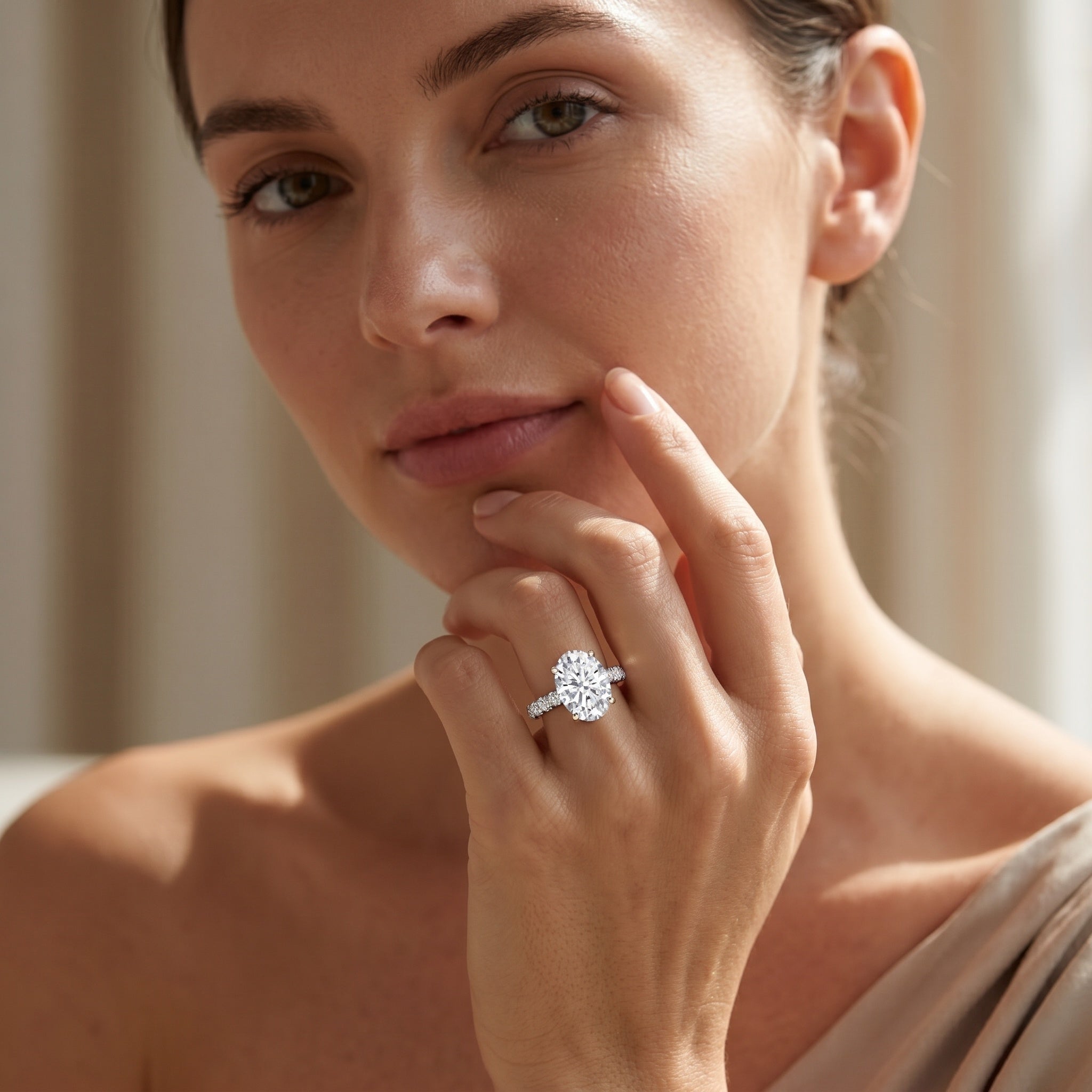 Lab Grown Diamond Oblong Engagement Ring 3 Carat with IGI Certificate Lab - ( E-VS1 ) - Rosec Jewels