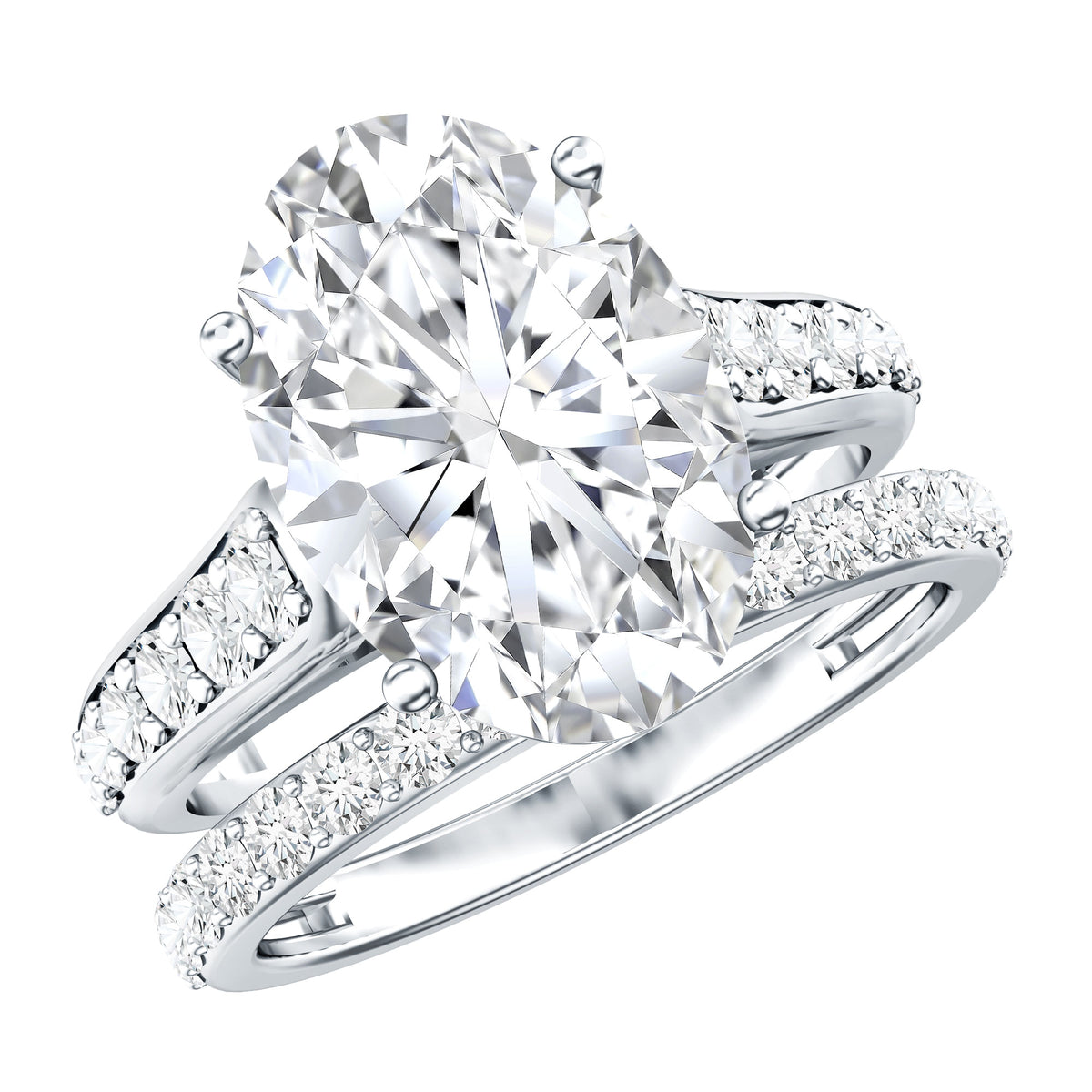 Rosec Jewels-IGI Graded 4 Carat Lab Grown Diamond Oval Wedding Ring Set for Women