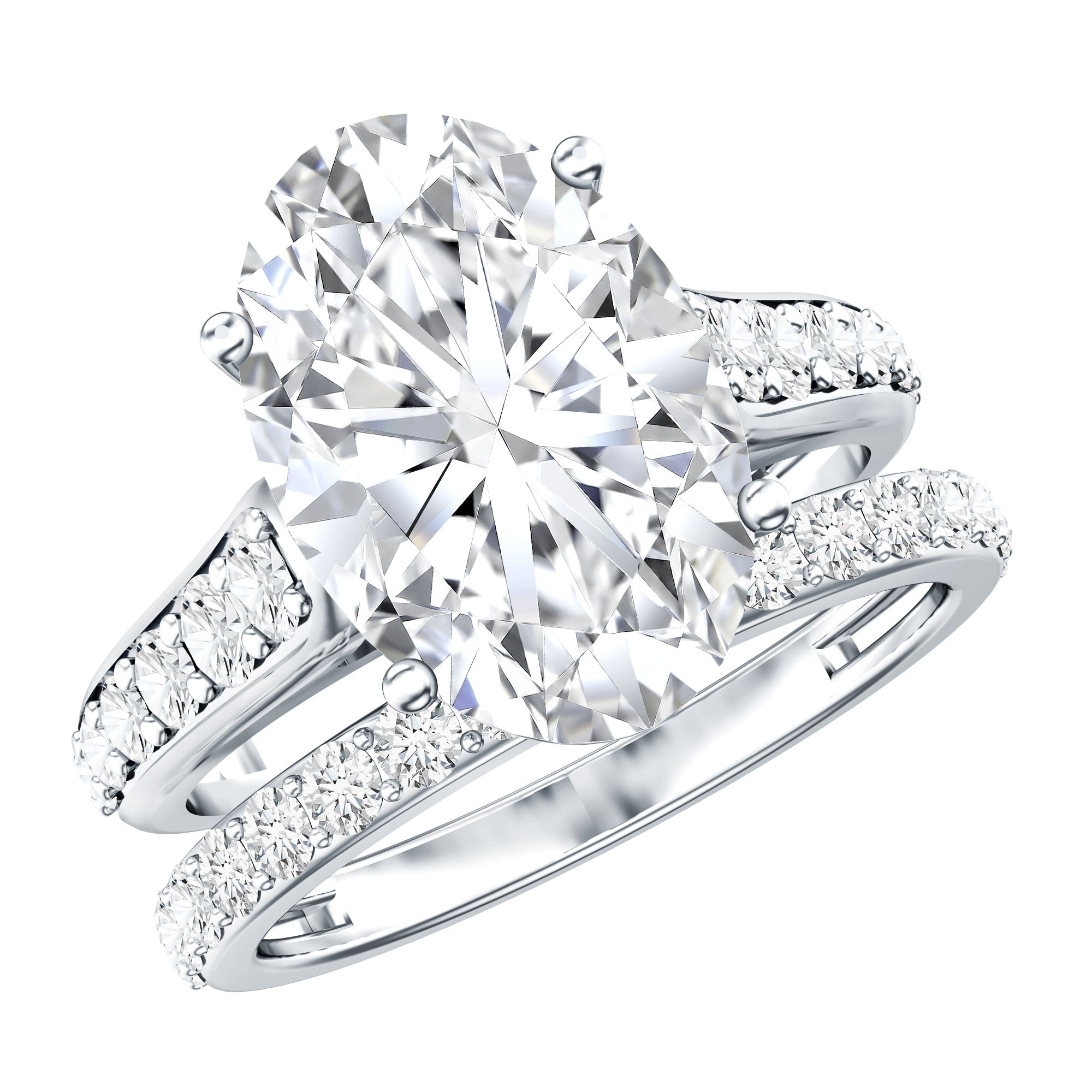 IGI Certified Lab Grown Diamond 5 Carat Oval Engagement Ring with Wedding Band Lab - ( E-VS1 ) - Rosec Jewels