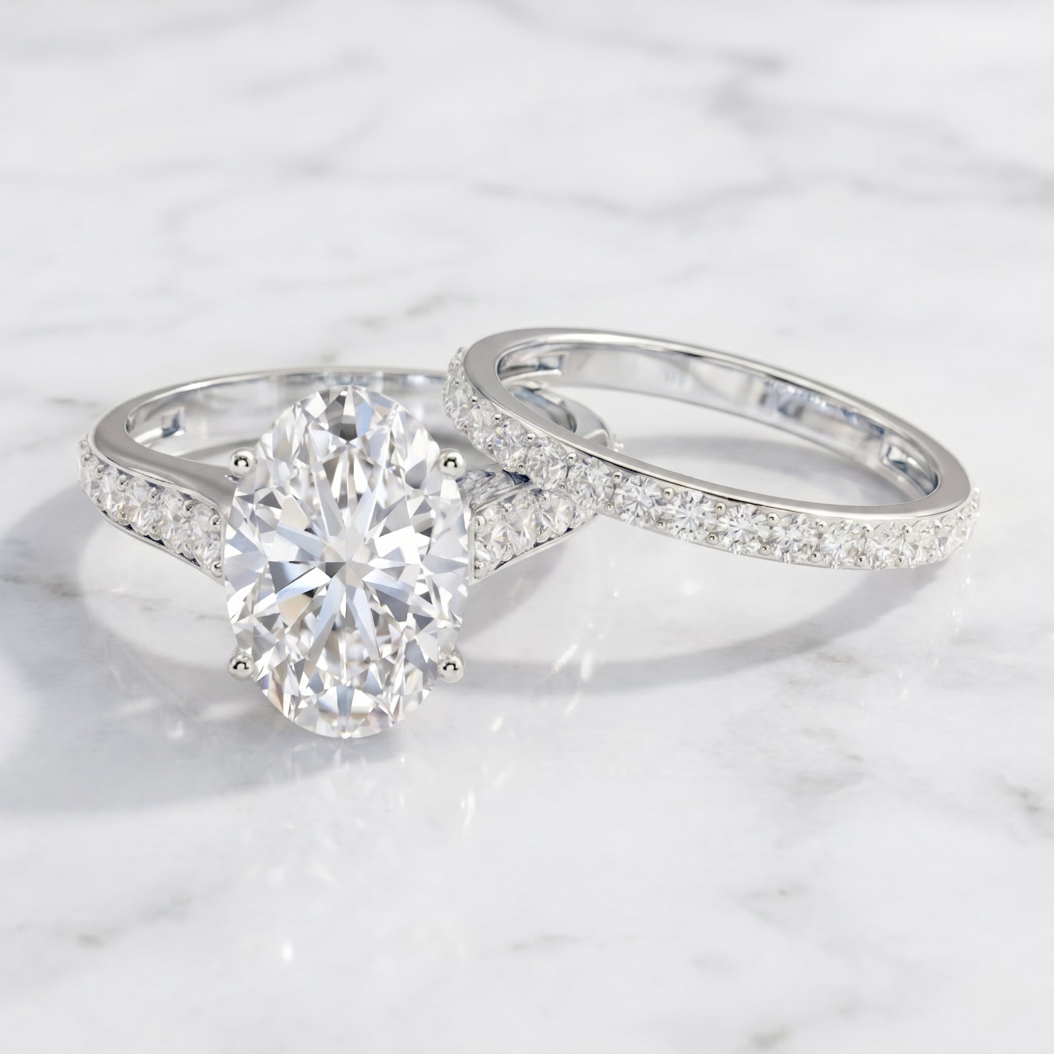 IGI Certified Lab Grown Diamond 5 Carat Oval Engagement Ring with Wedding Band Lab - ( E-VS1 ) - Rosec Jewels