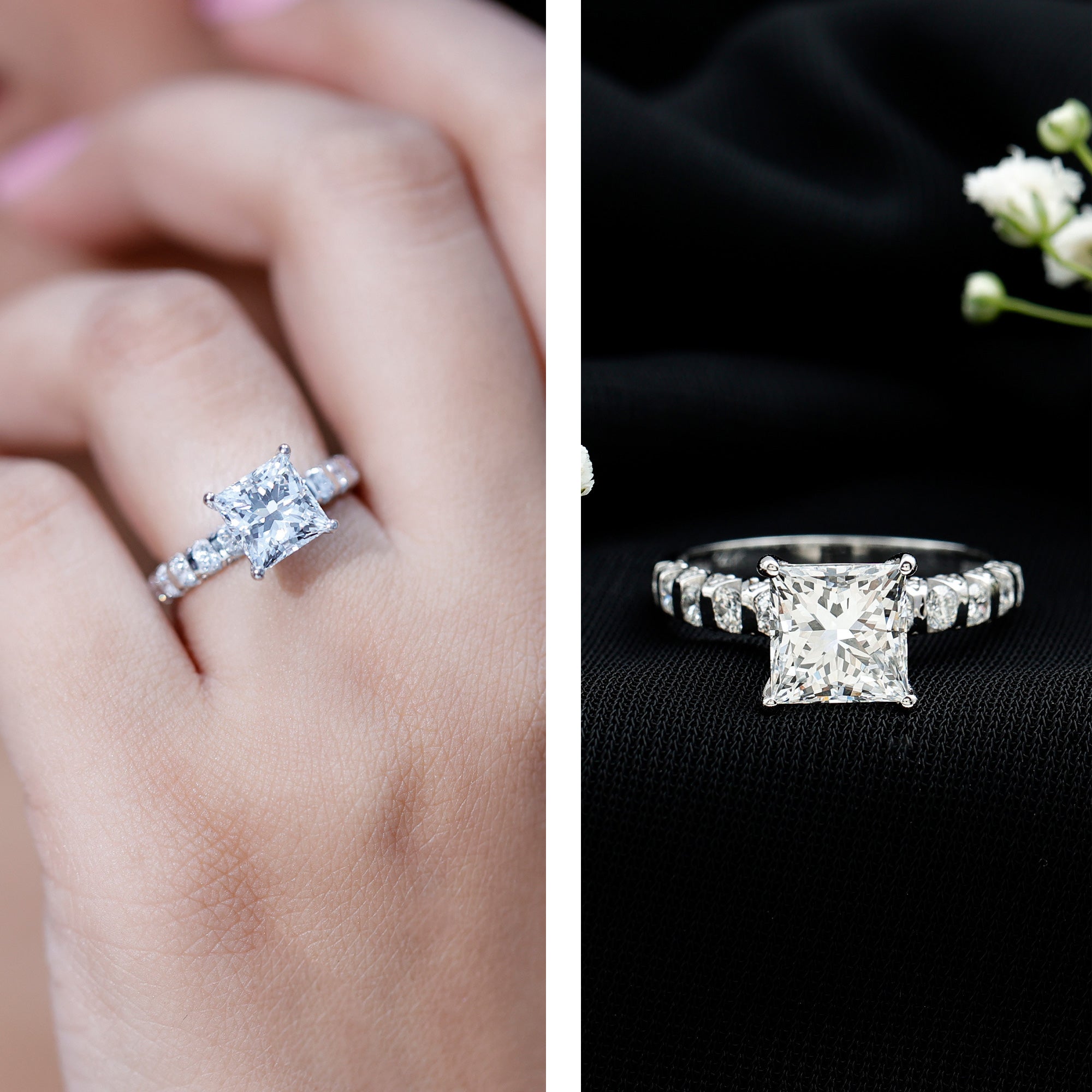 2 Carat IGI Certified Lab Grown Diamond Princess Cut Engagement Ring Lab - ( E-VS1 ) - Rosec Jewels