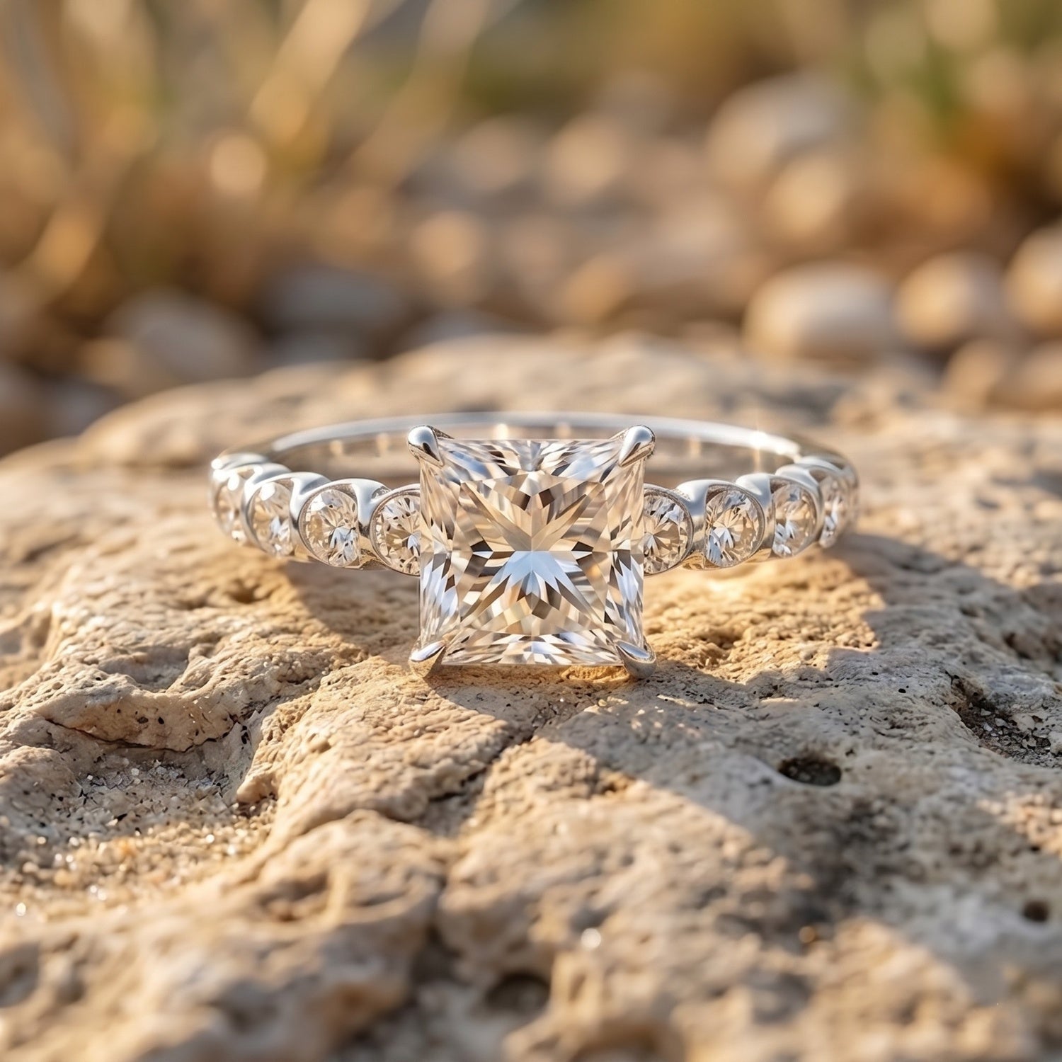 2 Carat IGI Certified Lab Grown Diamond Princess Cut Engagement Ring Lab - ( E-VS1 ) - Rosec Jewels