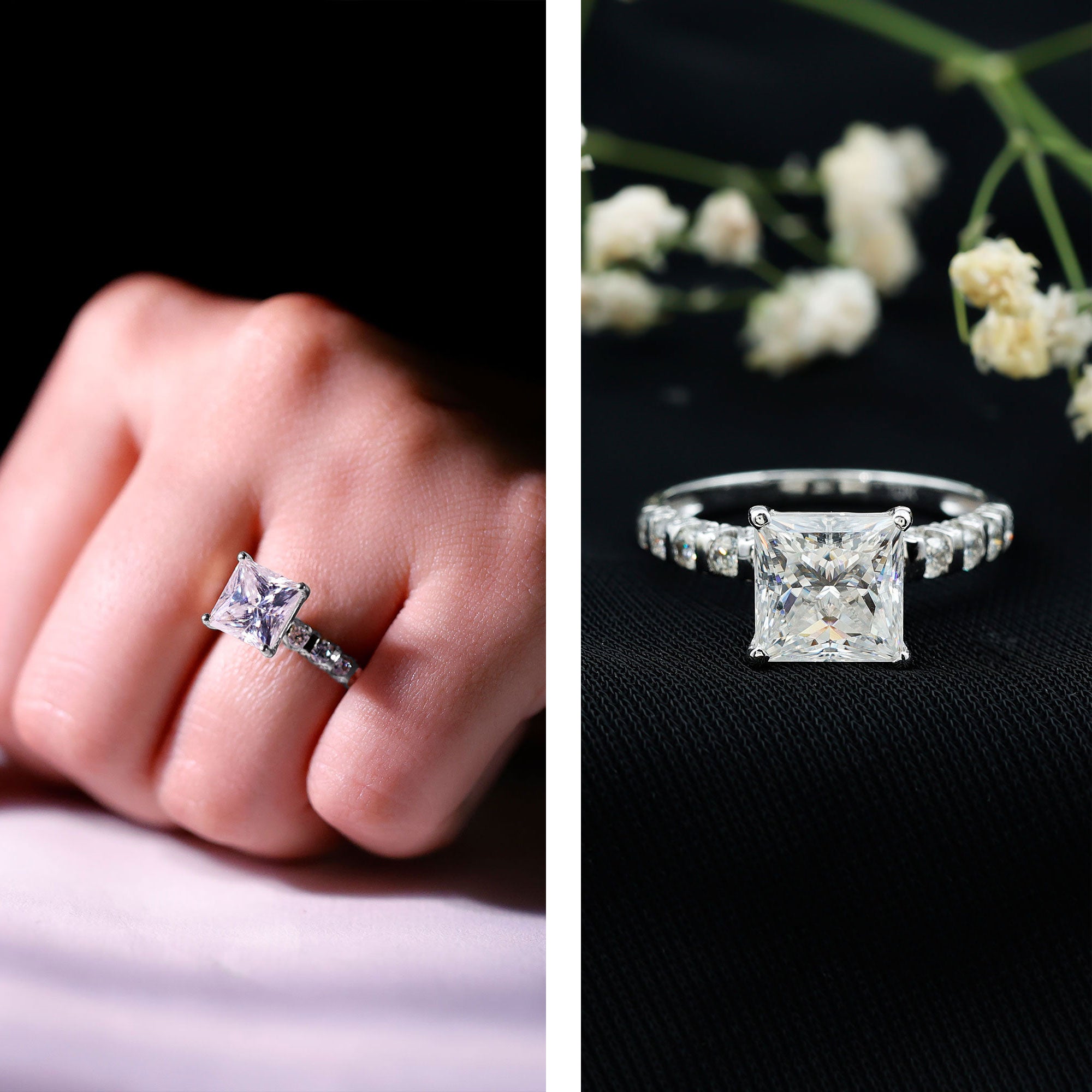 IGI Certified Lab Grown Diamond 3 Carat Square Cut Engagement Ring Lab - ( E-VS1 ) - Rosec Jewels