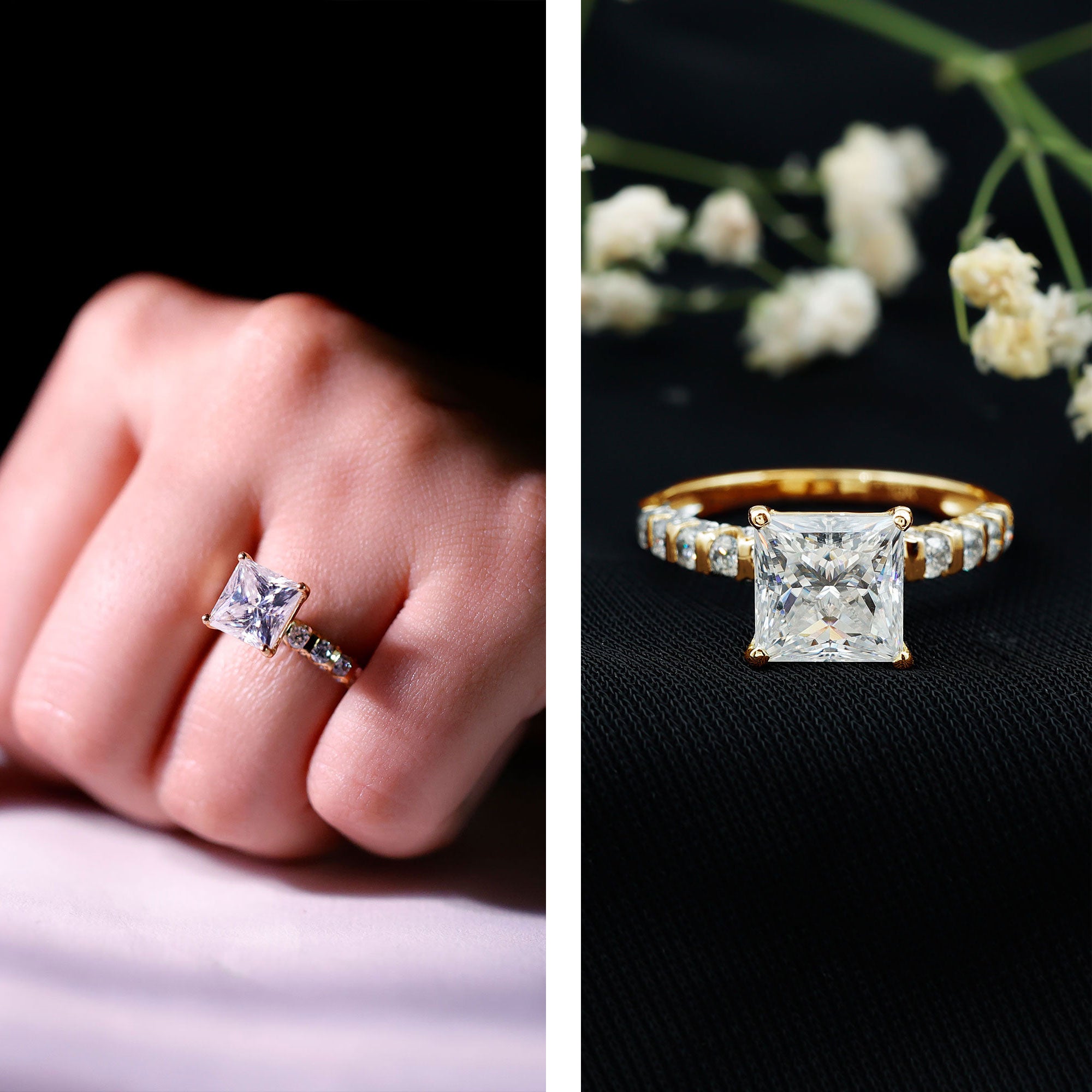 IGI Certified Lab Grown Diamond 3 Carat Square Cut Engagement Ring Lab - ( E-VS1 ) - Rosec Jewels